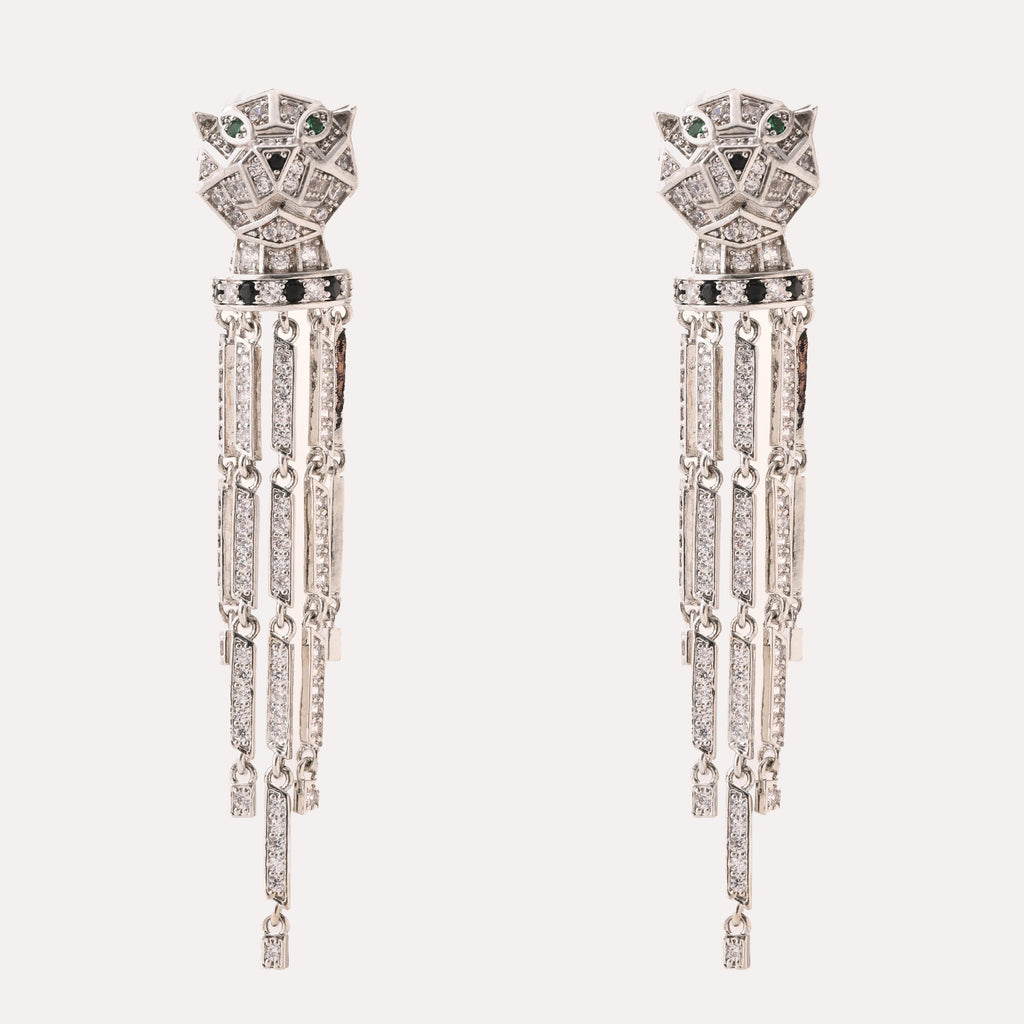 Elegant Panther-Inspired Diamond Tassel Brooch