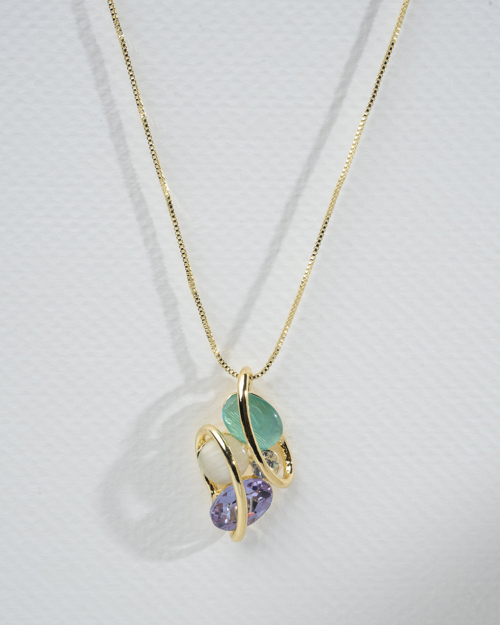 Elegant Gold-Plated Multistone Jewelry Set with Necklace and Earrings