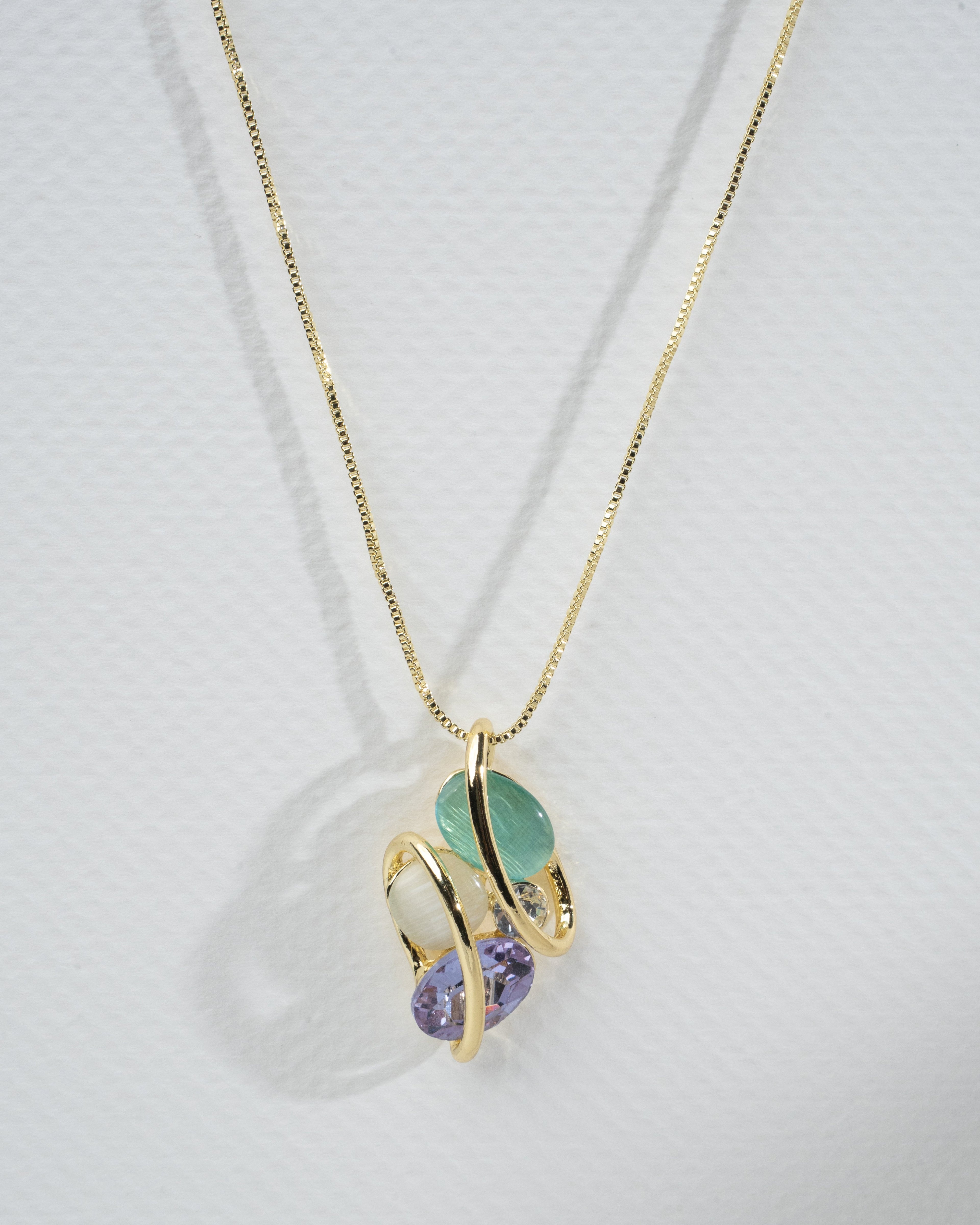 Elegant Gold-Plated Multistone Jewelry Set with Necklace and Earrings