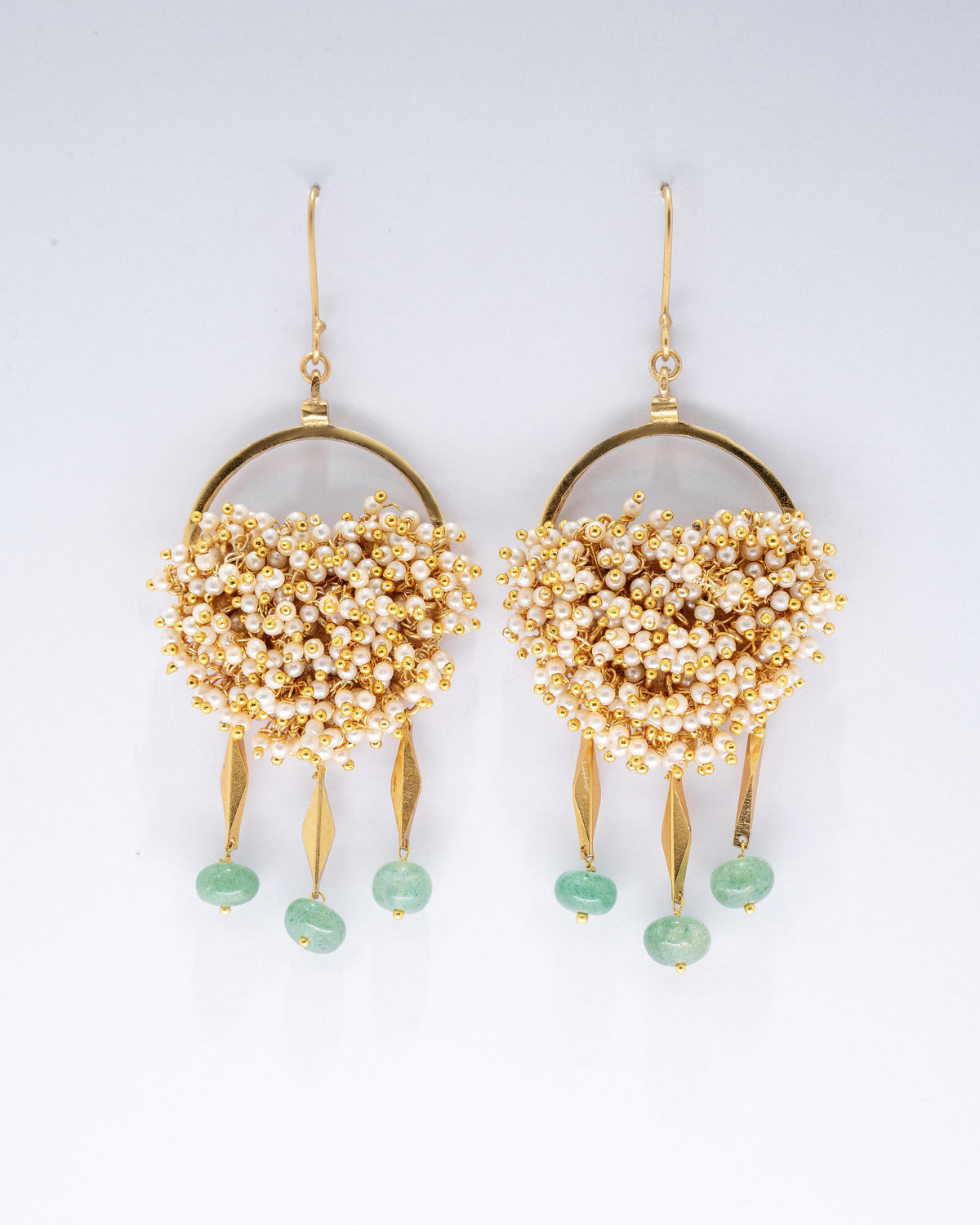 Handmade Beaded Hoop Drop Earrings with Green Beads