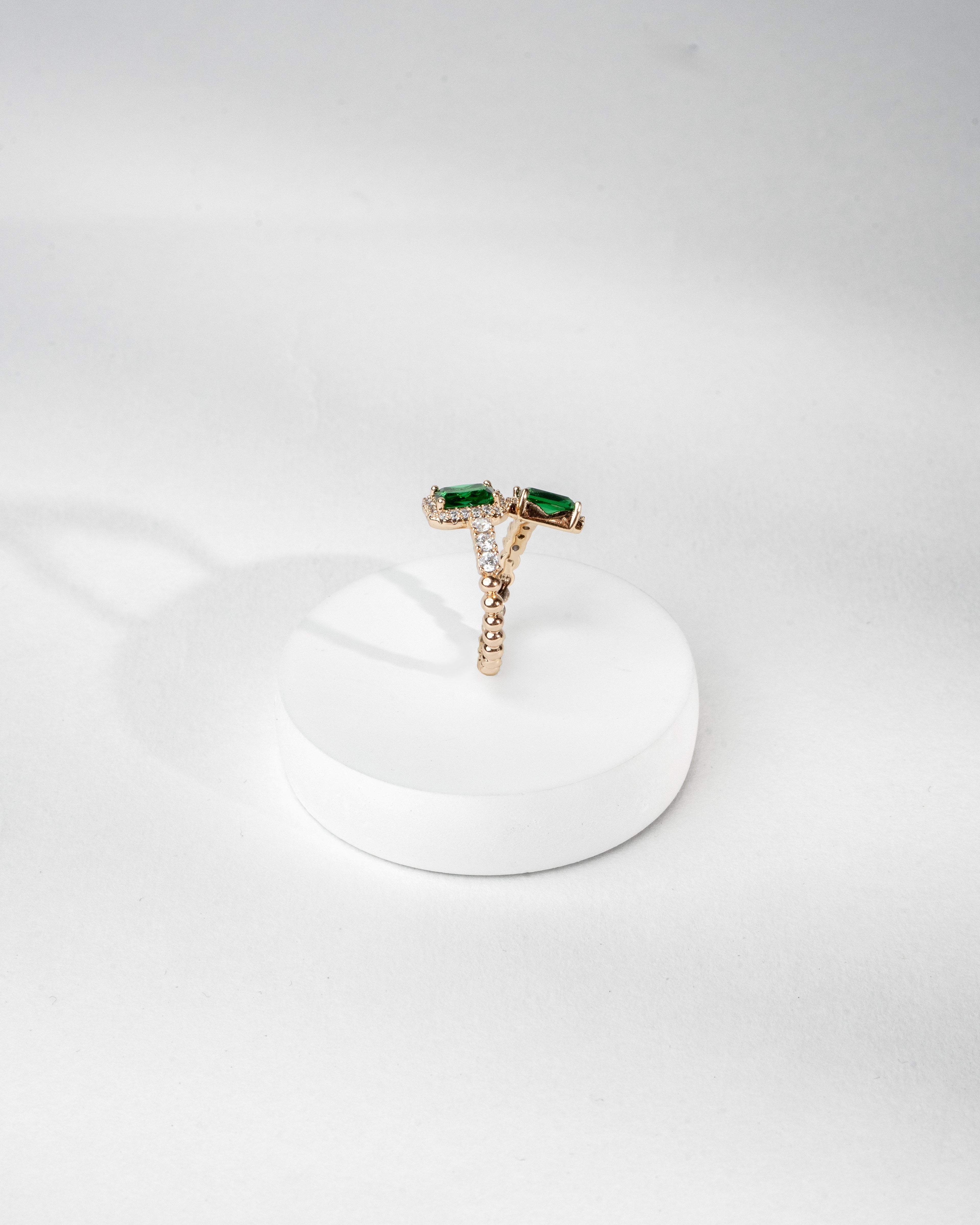 Elegance Dual Emerald and Diamond Accent Ring