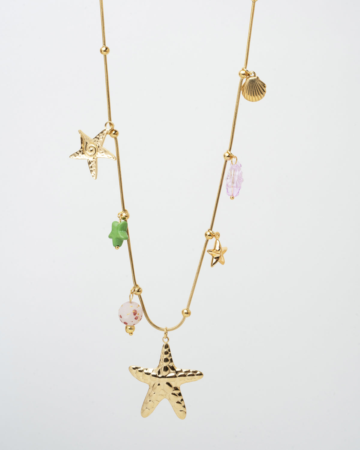 Gold-Plated Starfish Charm Necklace with Beaded Accents