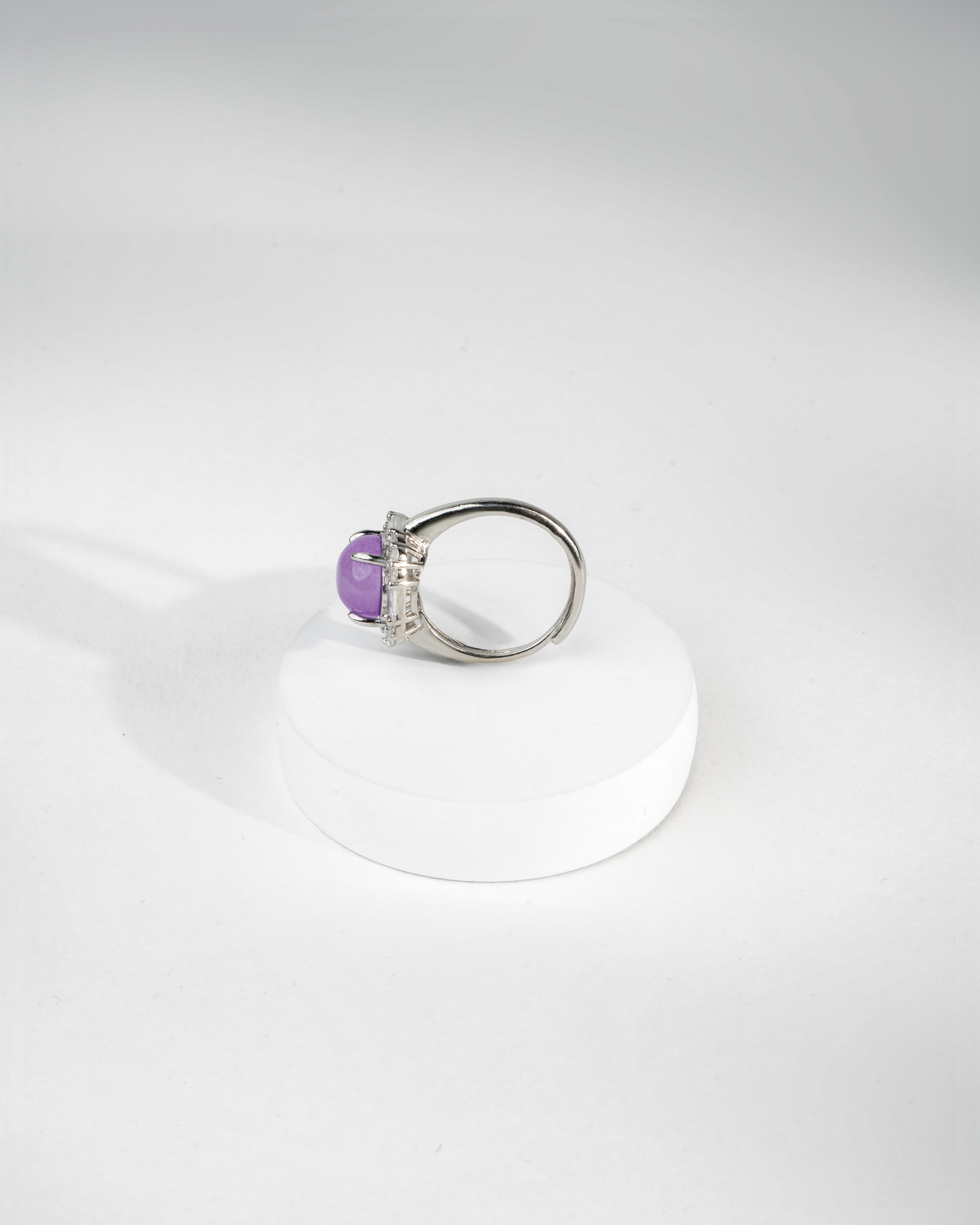 Elegant Violet Gemstone Silver Ring with Crystal Accents