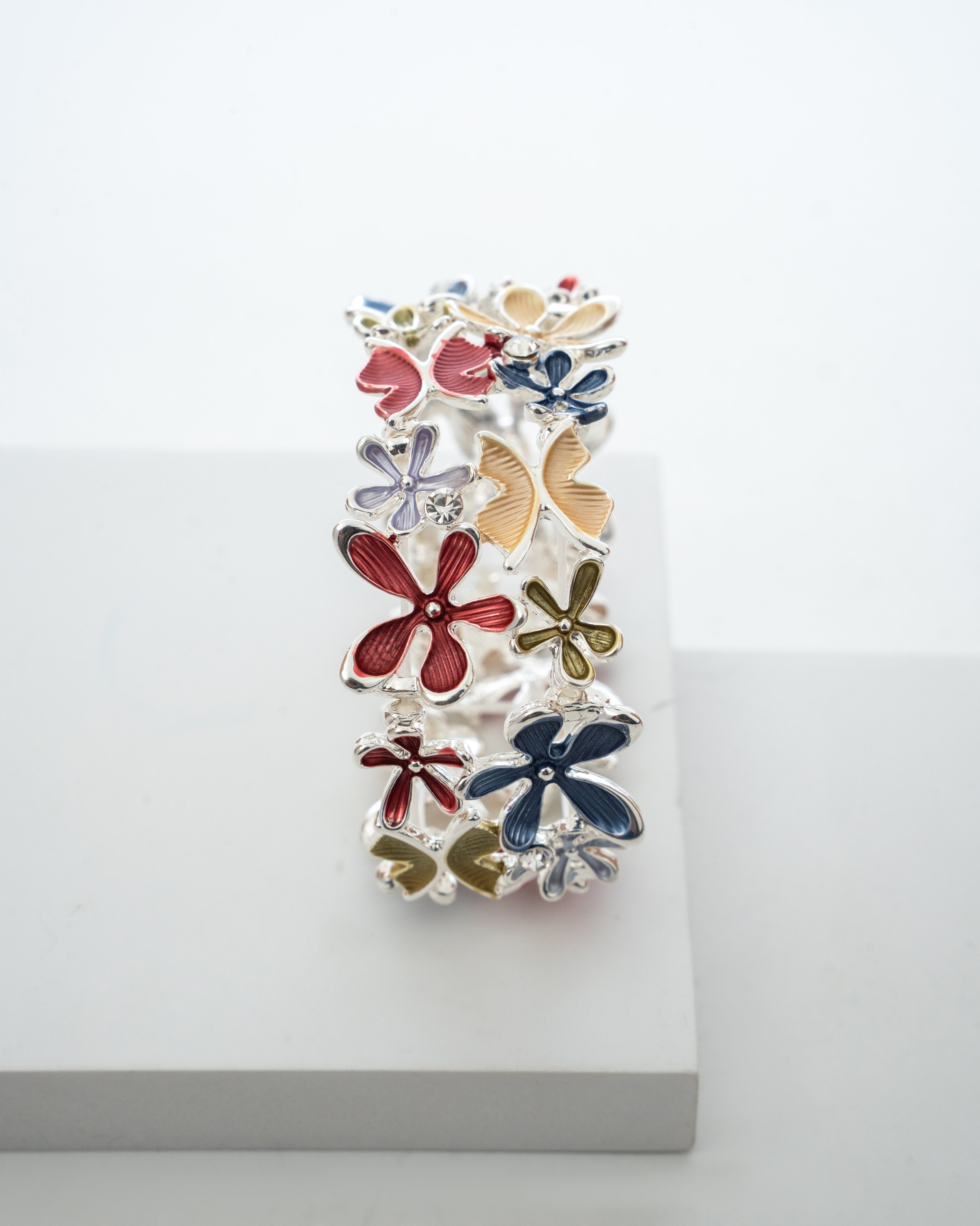 Multicolor Floral Enamel Silver Bracelet