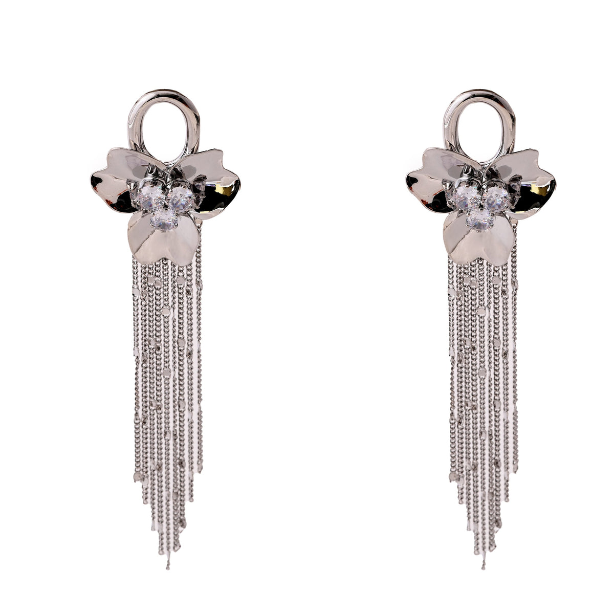 Luxe Silver Orchid Dangle Earrings with Crystal Accents