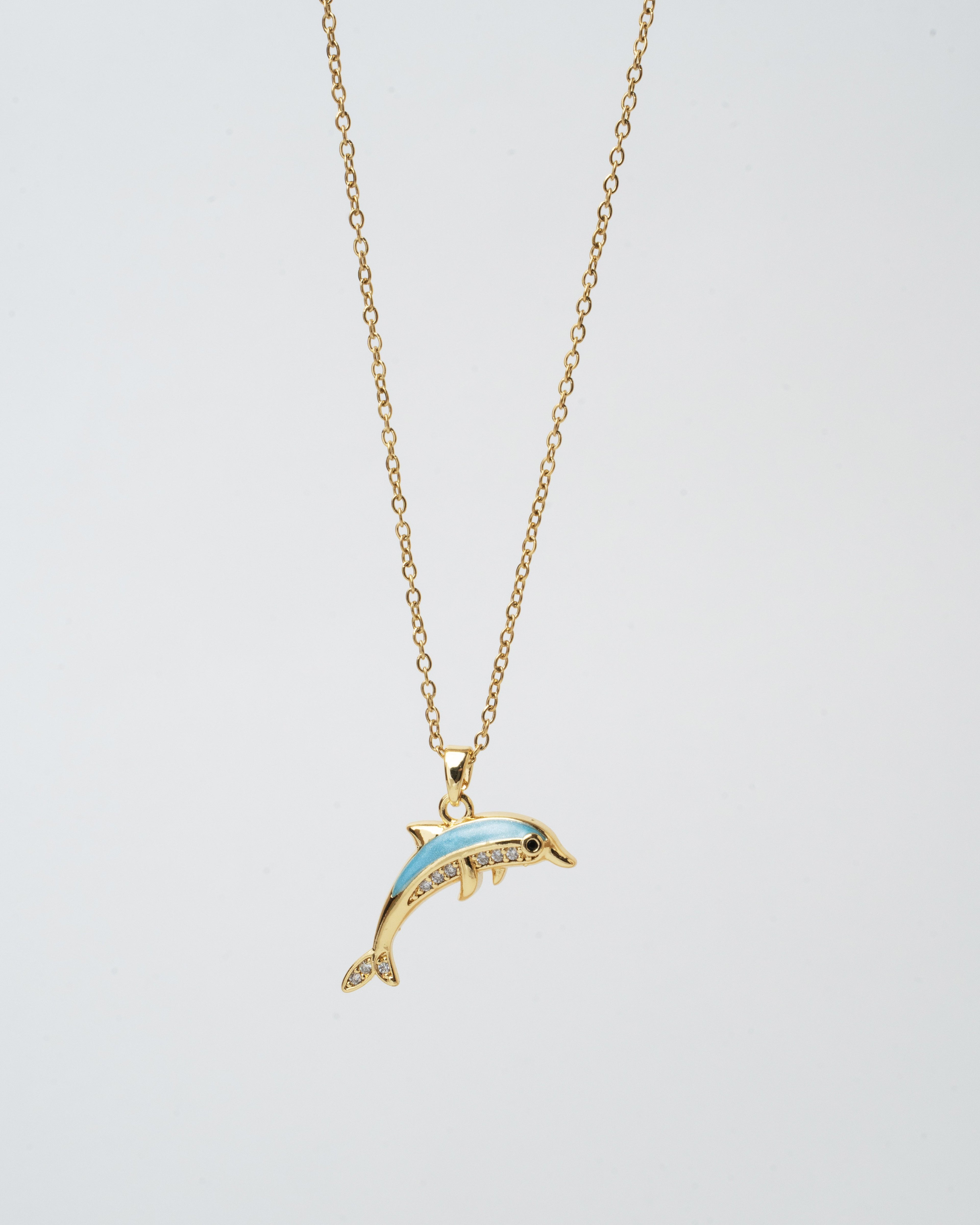 Elegant Gold Dolphin Pendant Necklace with Aquamarine Accents
