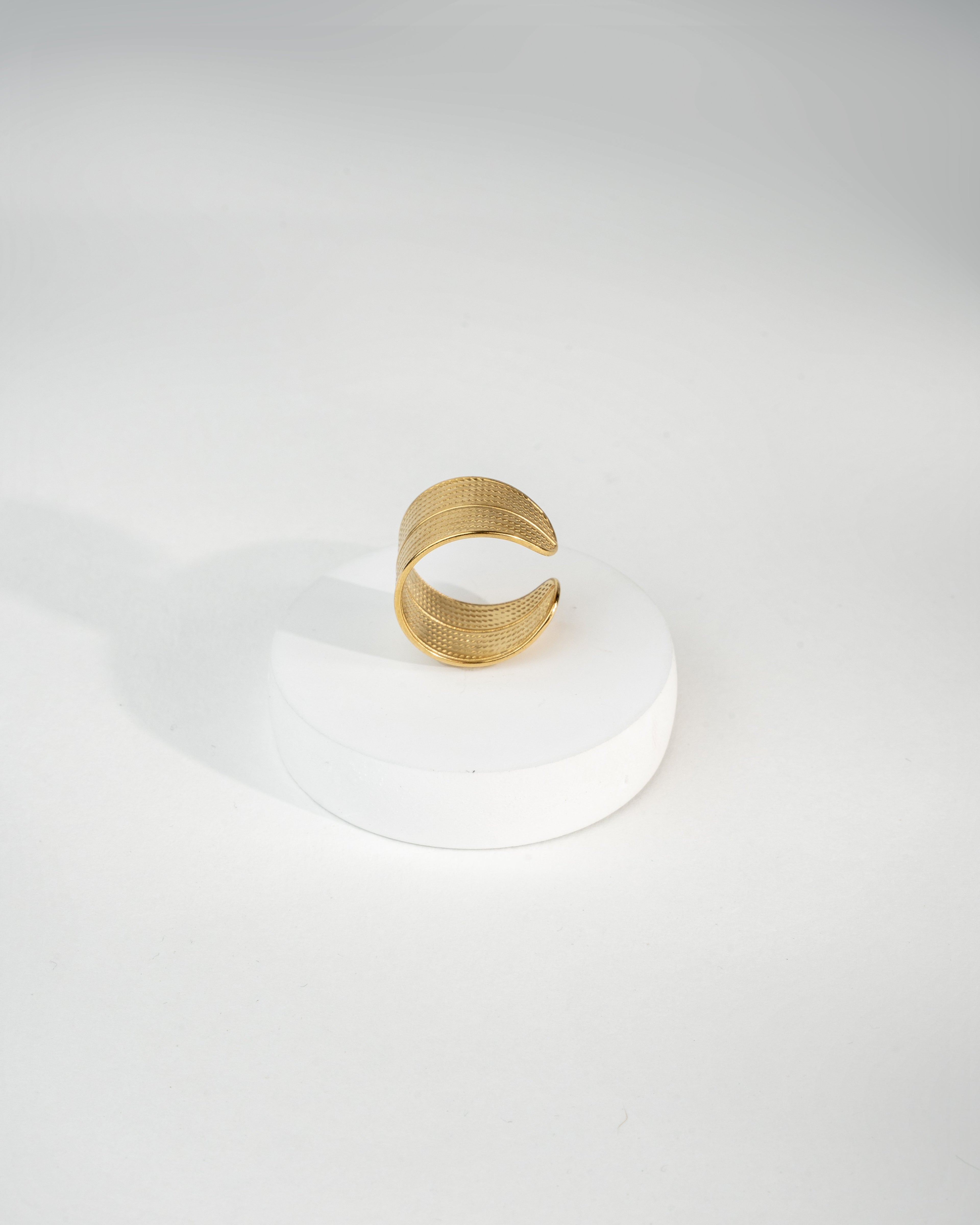 Elegant Textured Gold Cuff Ring