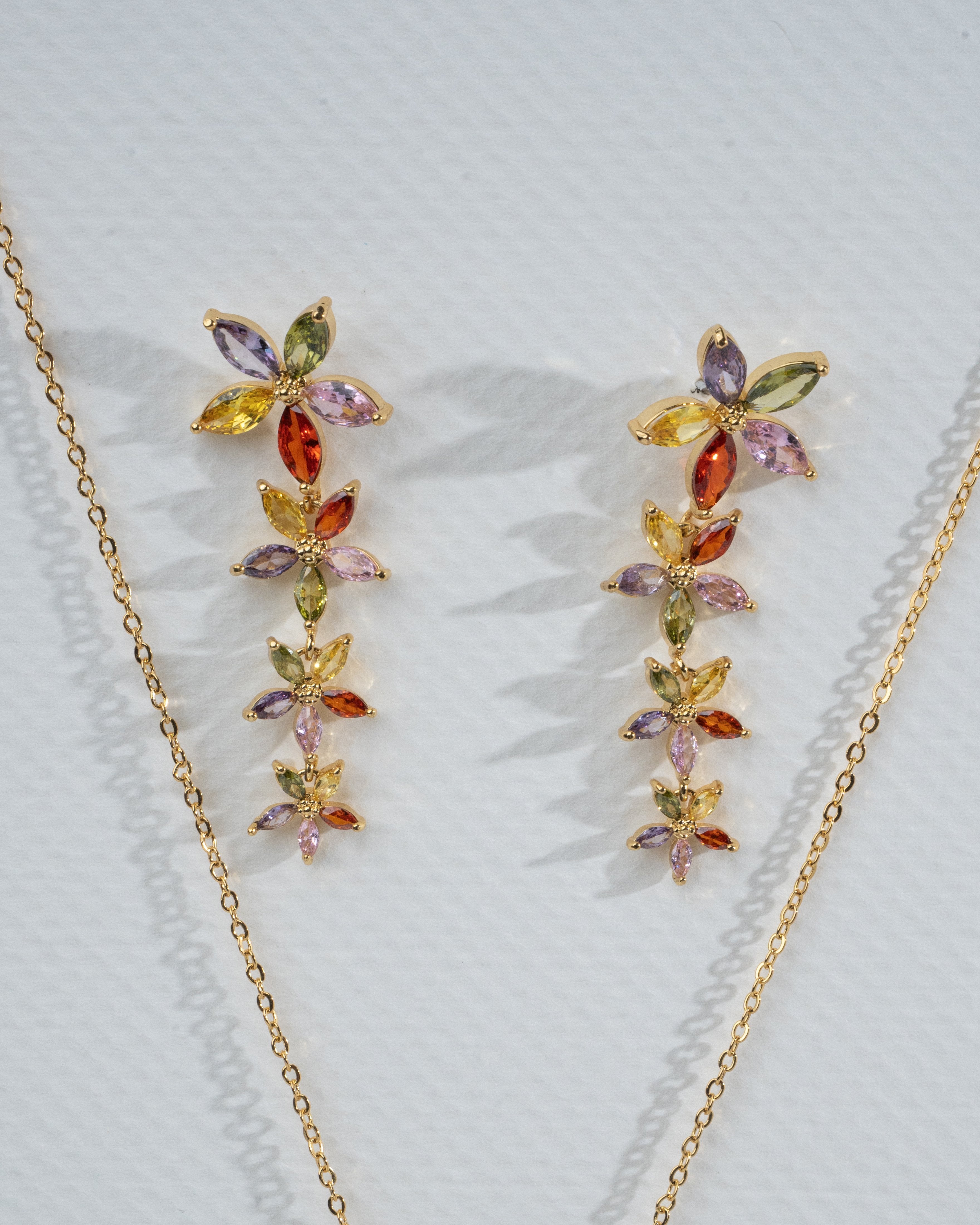 "Elegant Multicolor Gemstone Floral Jewelry Set"