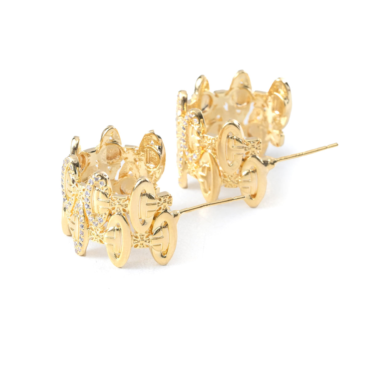 Elegant Gold-Plated Circular Motif Earrings with Crystals