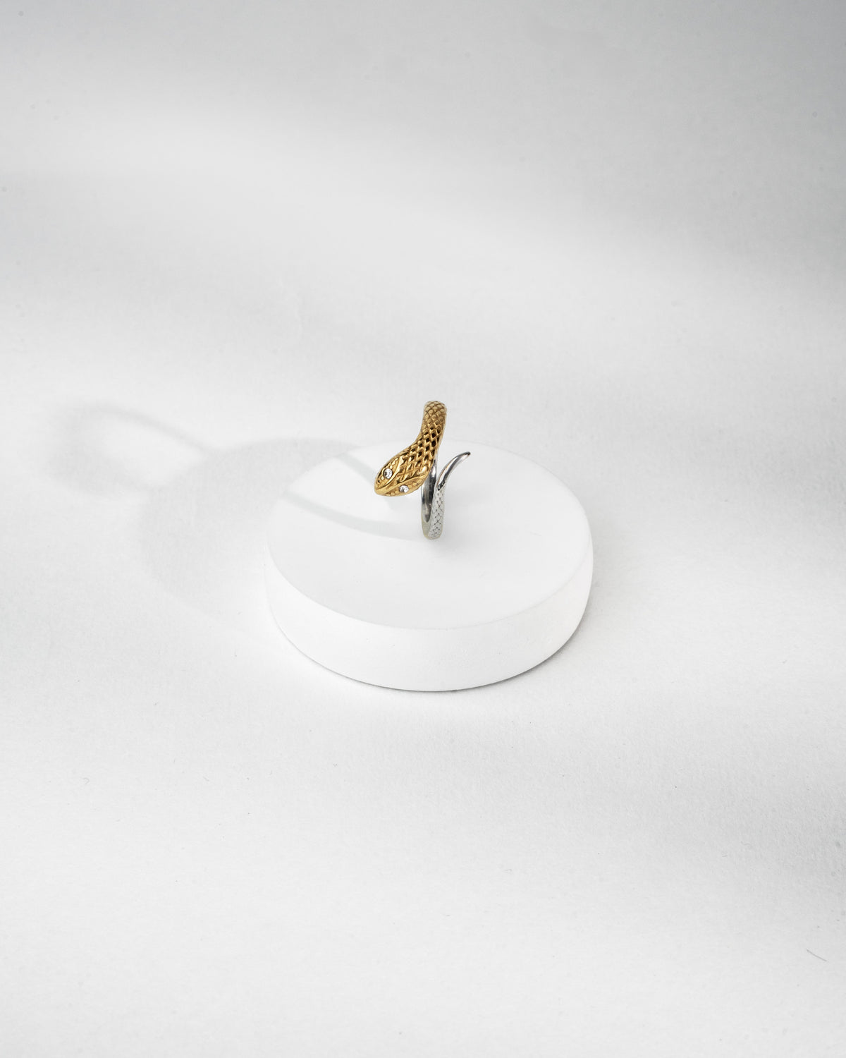 Elegant Two-Tone Snake Ring with Intricate Detailing