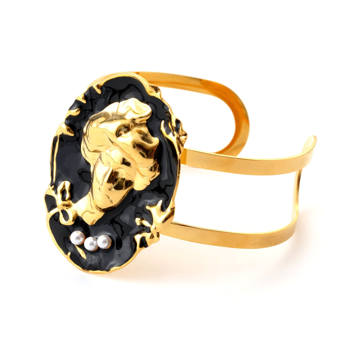 Art Nouveau Gold Cameo Bracelet with Pearl Accents