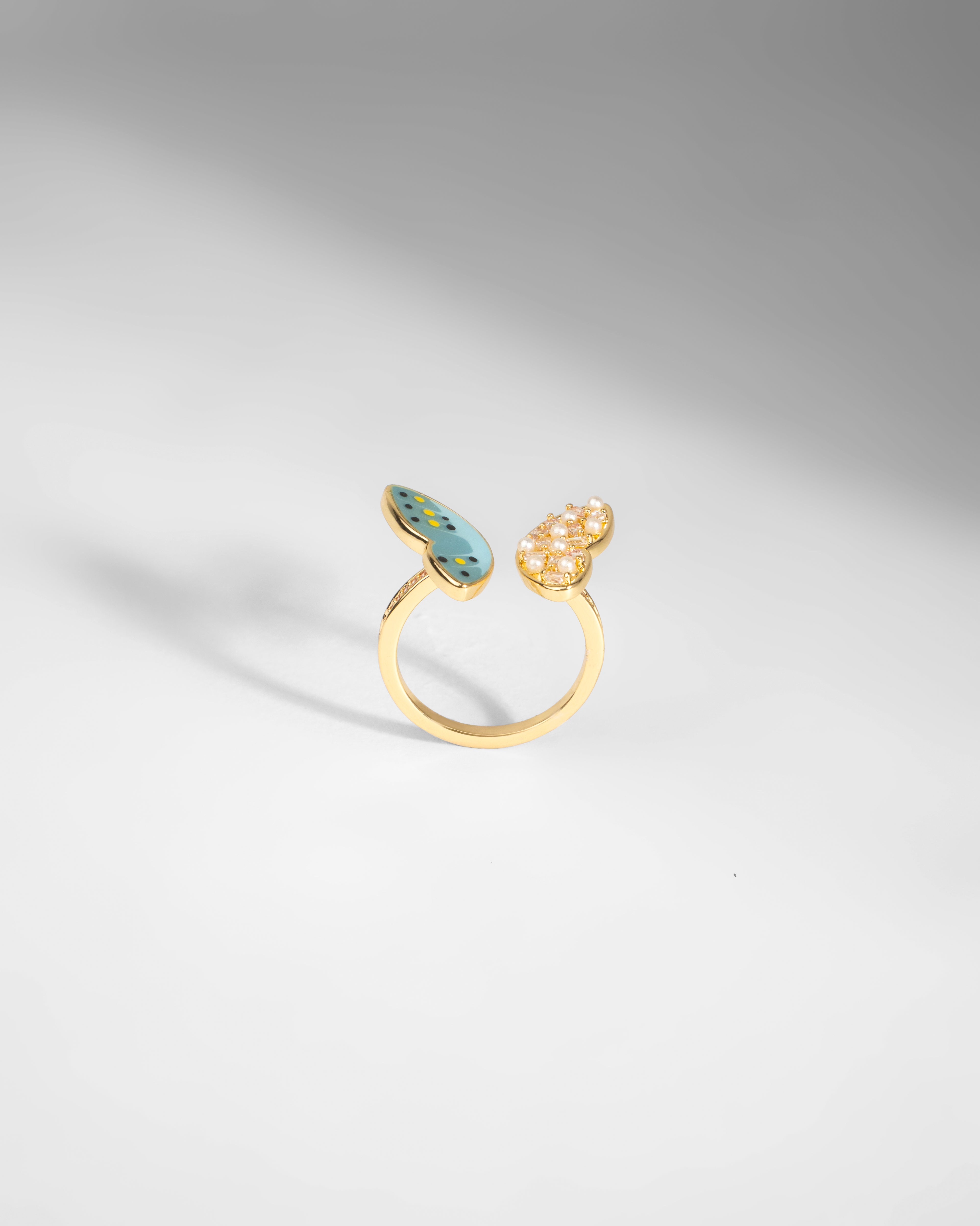 Elegant Enamel and Crystal Butterfly Ring