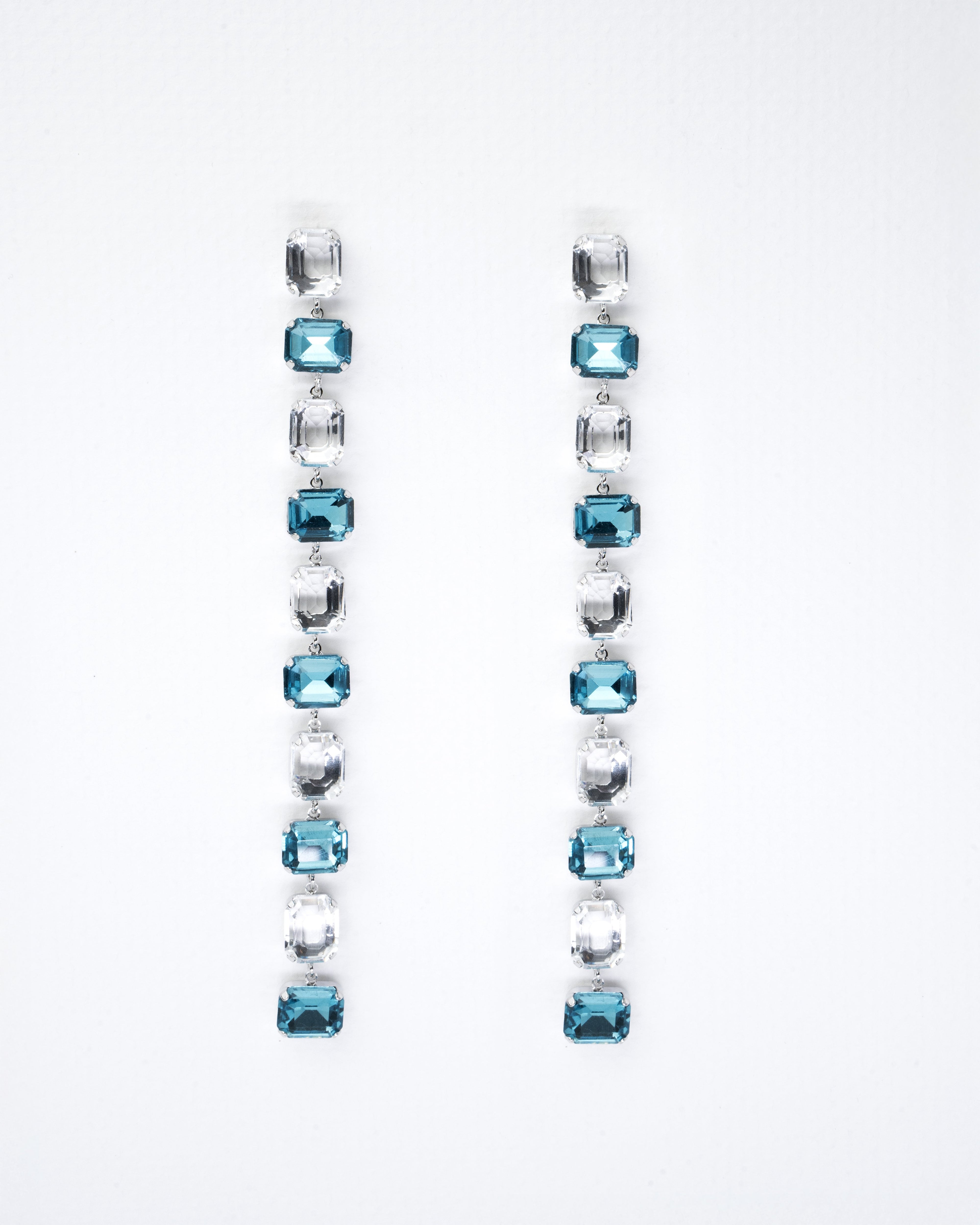 Elegant Teal and Clear Gemstone Drop Earrings