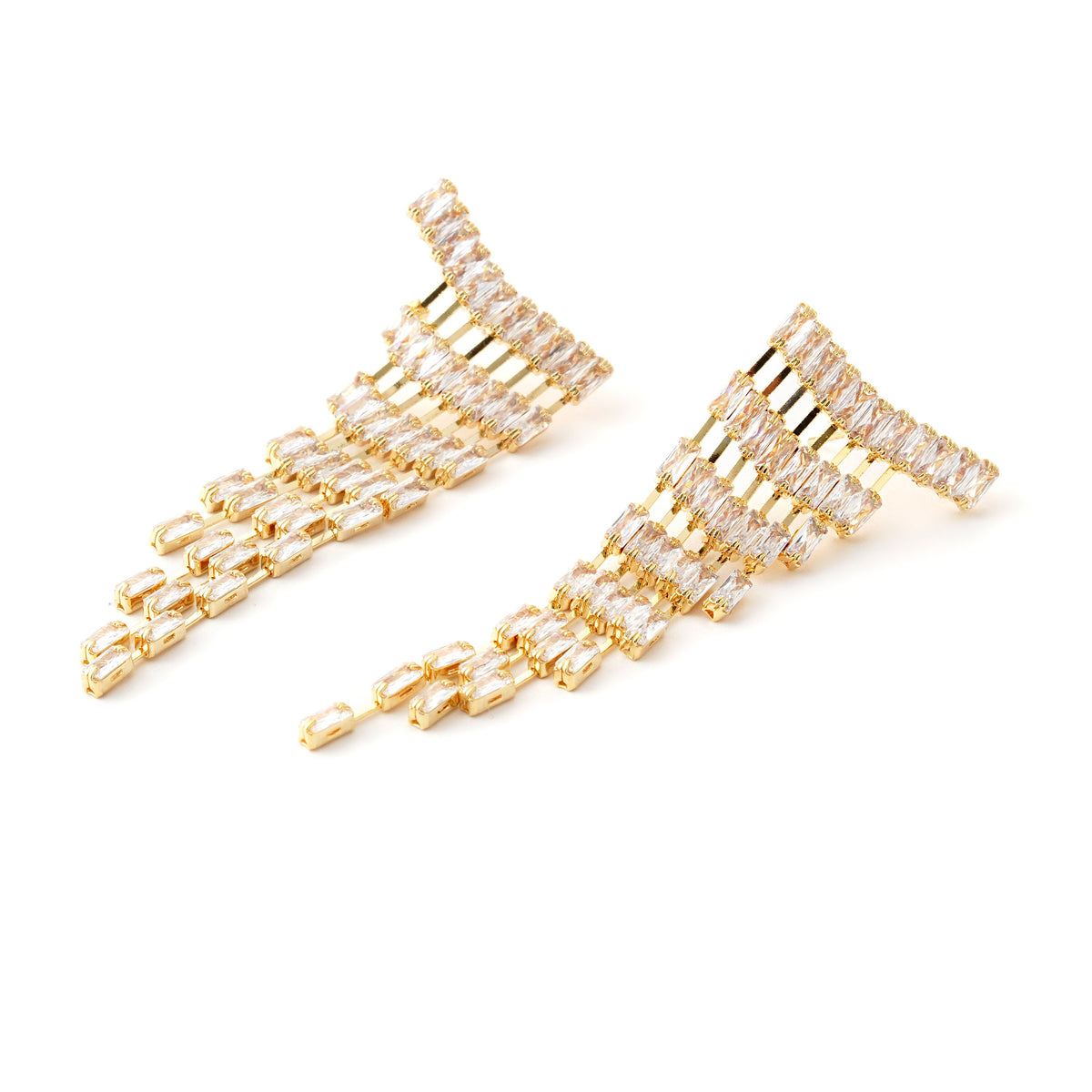 Luxurious Cascading Crystal Gold Earring