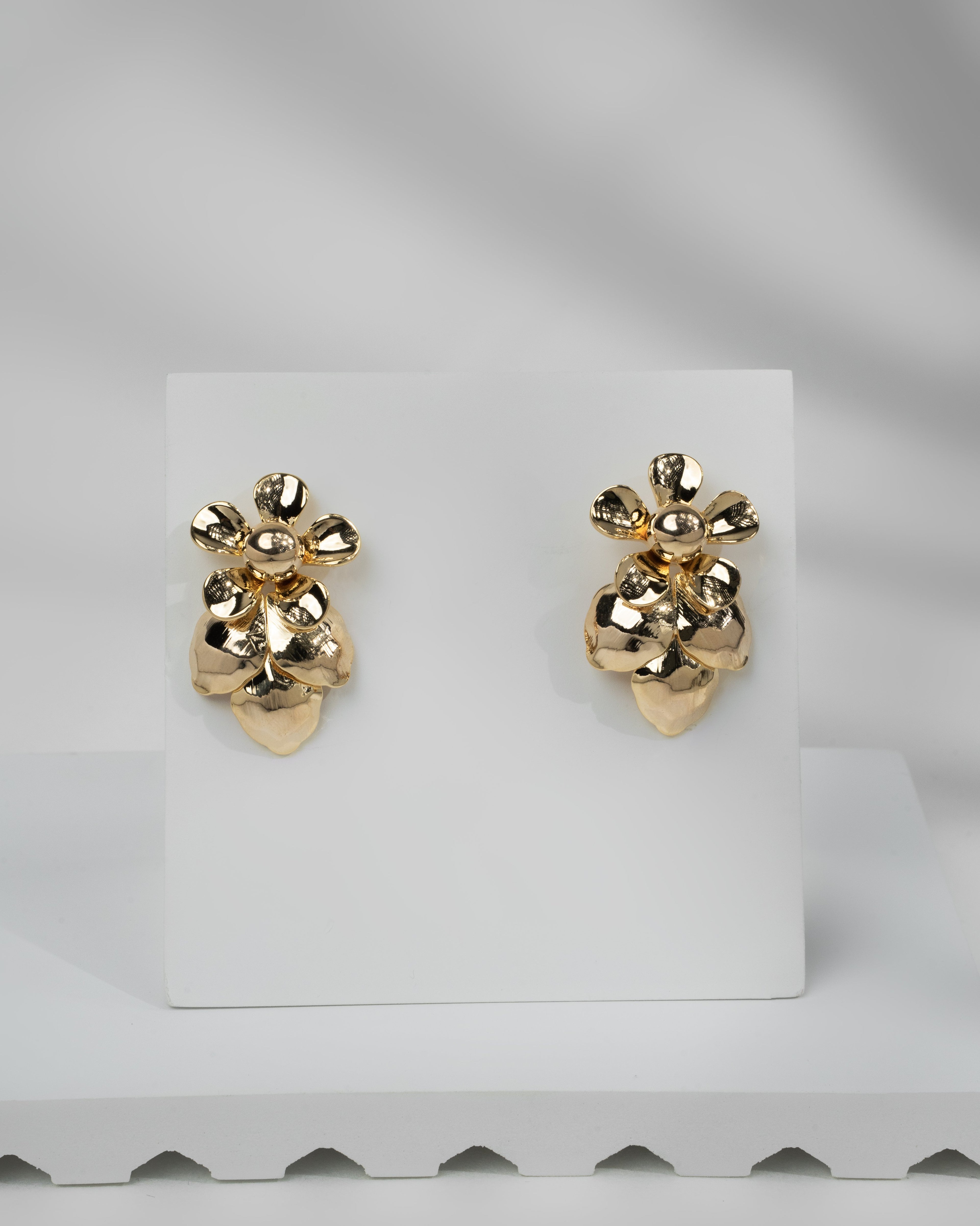 Elegant Gold-Tone Floral Sculpted Earrings