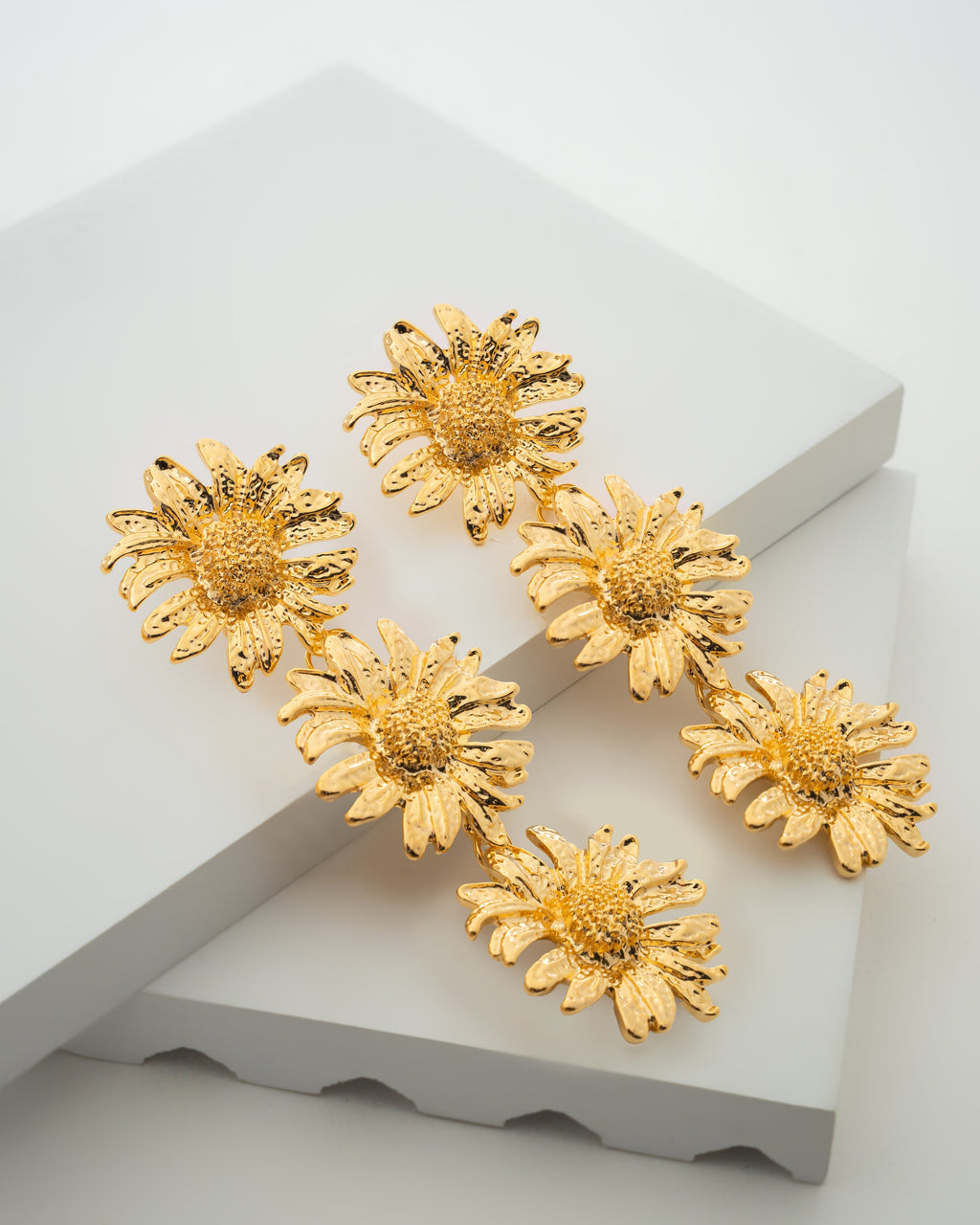 Elegant Gold Sunflower Statement Earrings
