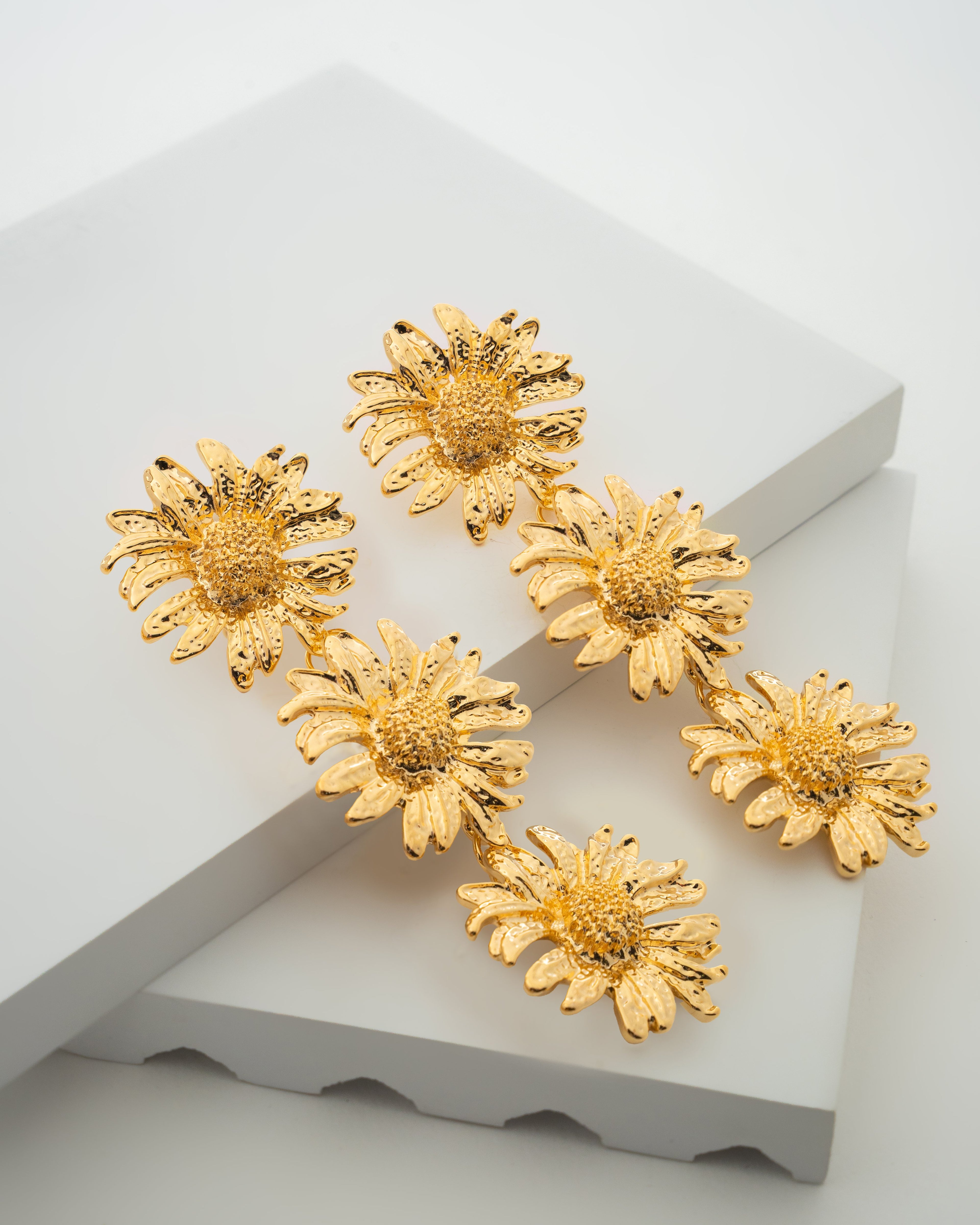 Elegant Gold Sunflower Statement Earrings