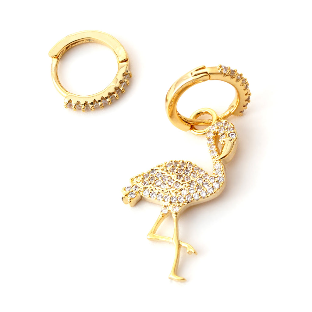Elegant Gold Flamingo Earring Charm with Crystal Accents