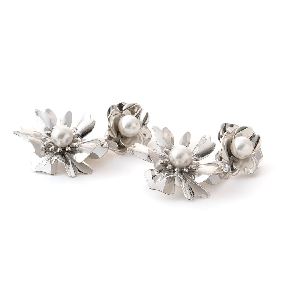 Elegant Silver Flower Drop Earrings with Pearl Accents