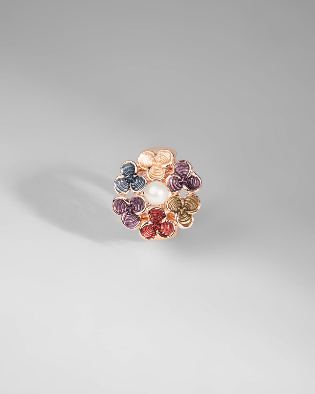 Multicolor Floral Elegance Ring with Central Pearl