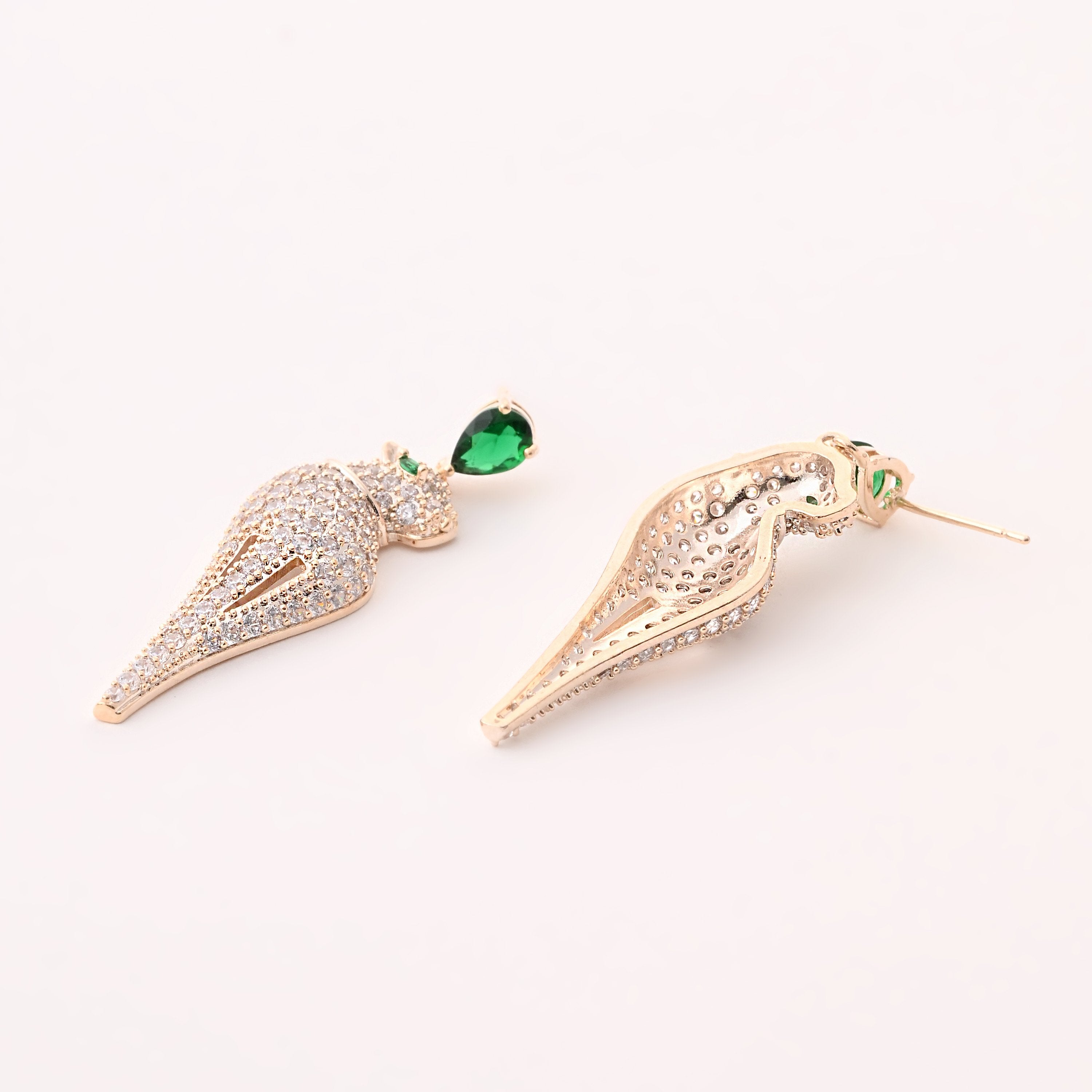 Elegant Emerald Panther Drop Earrings