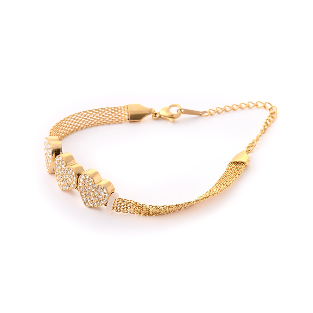 Elegant Gold Heart Charm Bracelet with Crystal Accents
