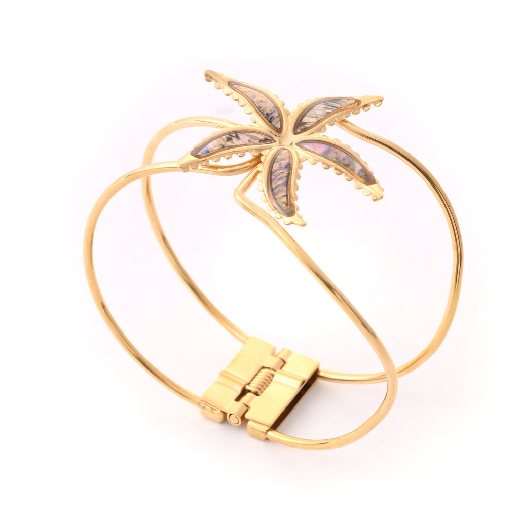 Elegant Gold Starfish Cuff Bracelet with Abalone Inlay