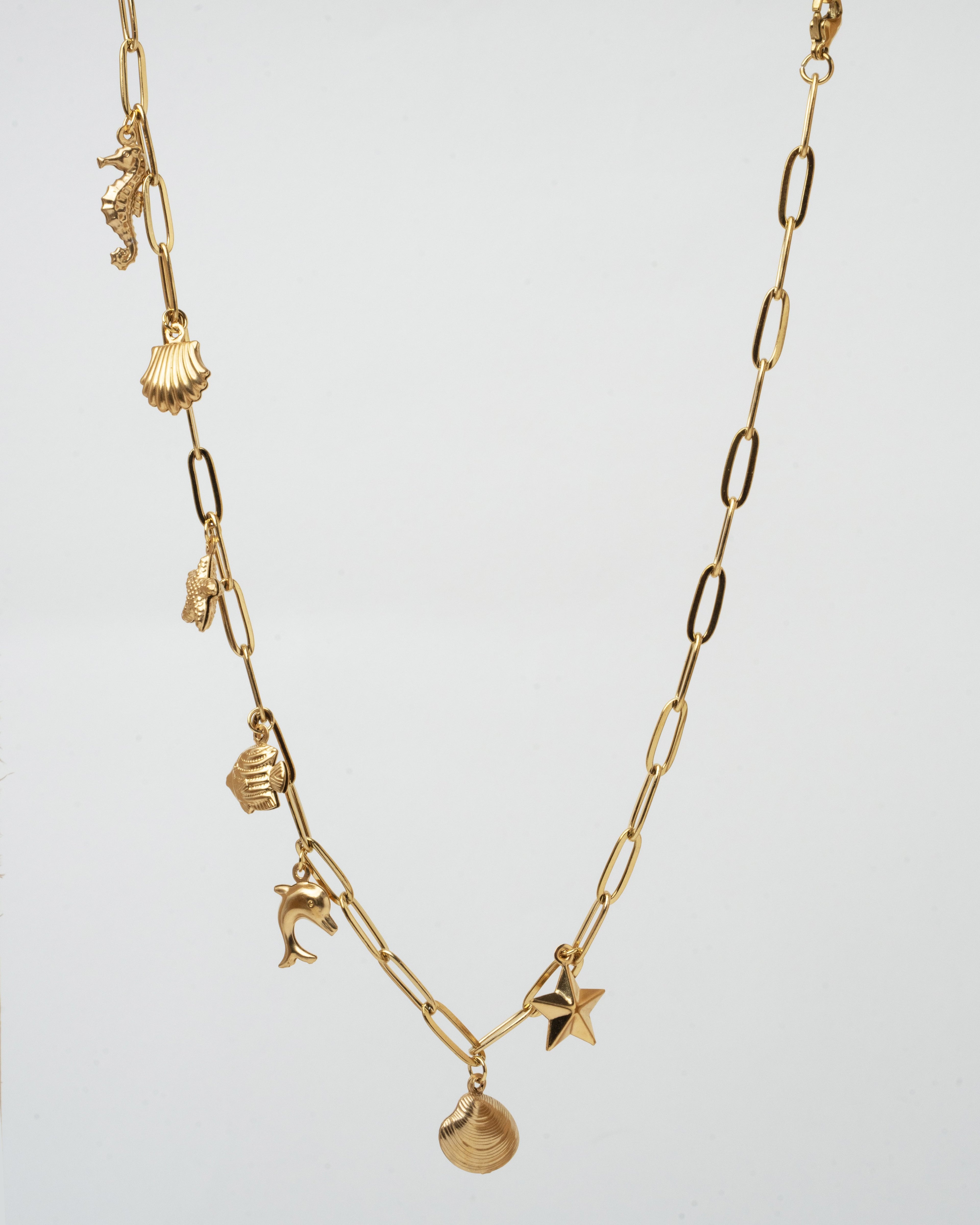 Elegant Ocean-Themed Gold Charm Necklace
