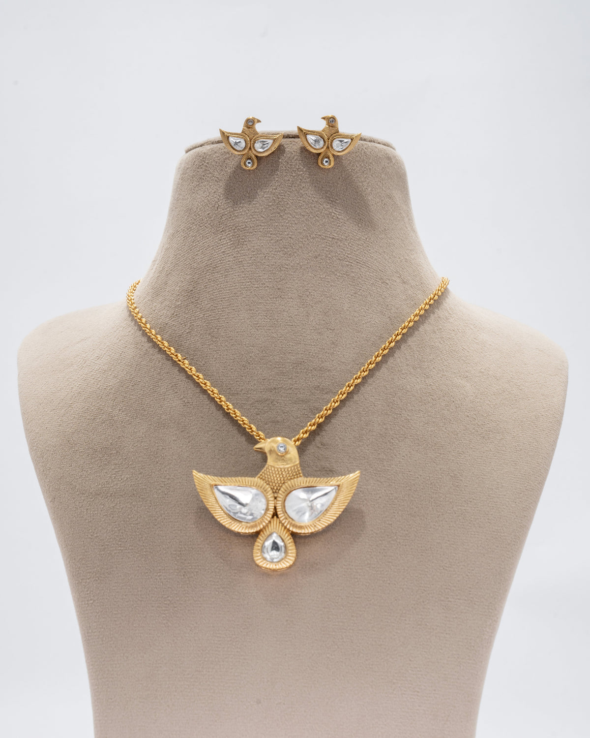 Elegant Gold Plated Bird Motif Necklace and Earring Set