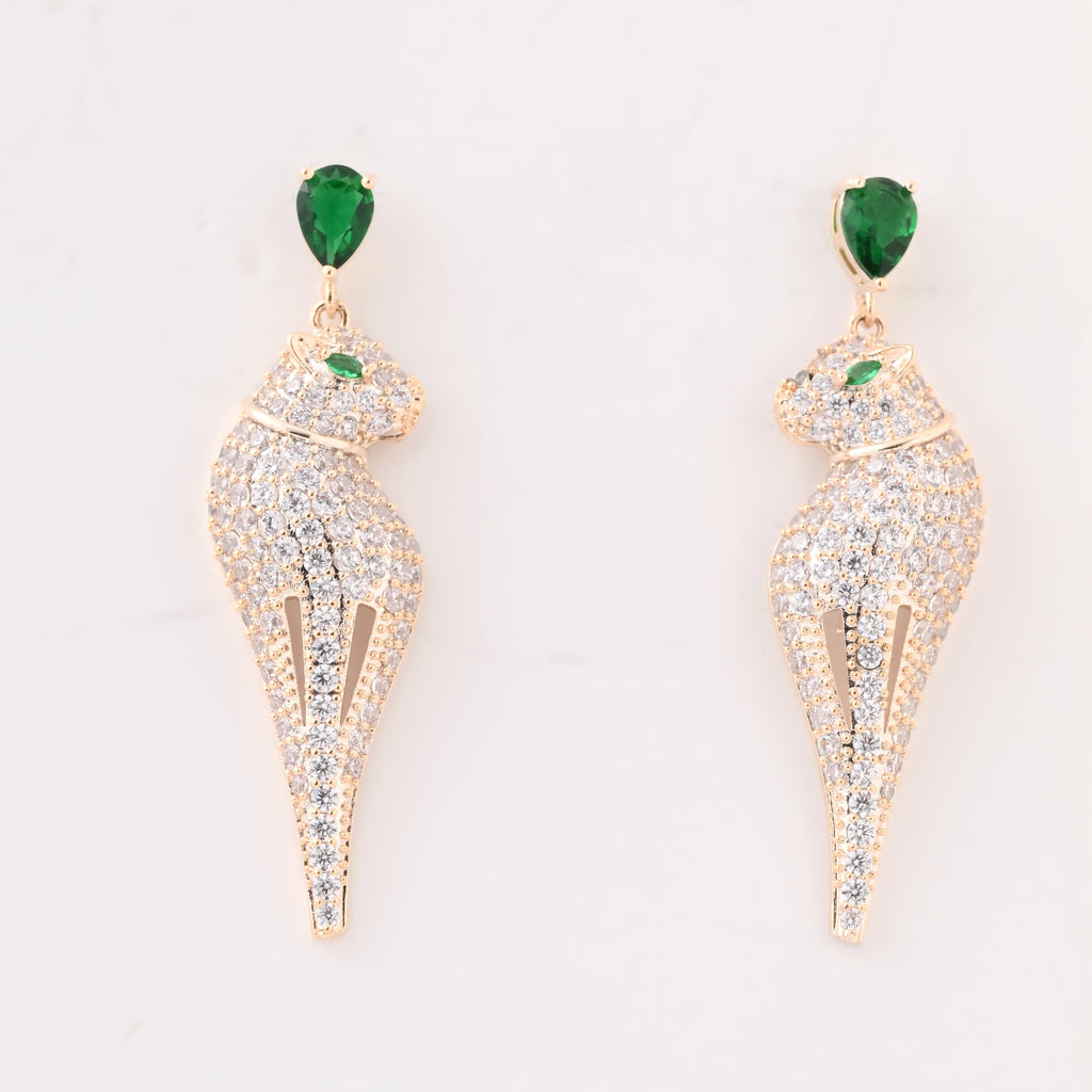 Elegant Emerald Panther Drop Earrings