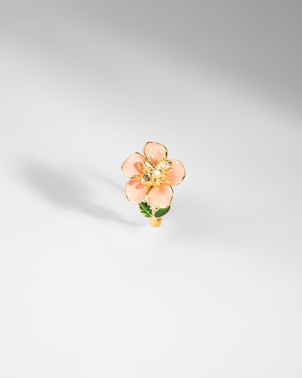 Elegant Gold-Plated Enamel Flower Brooch with Pearl Accent