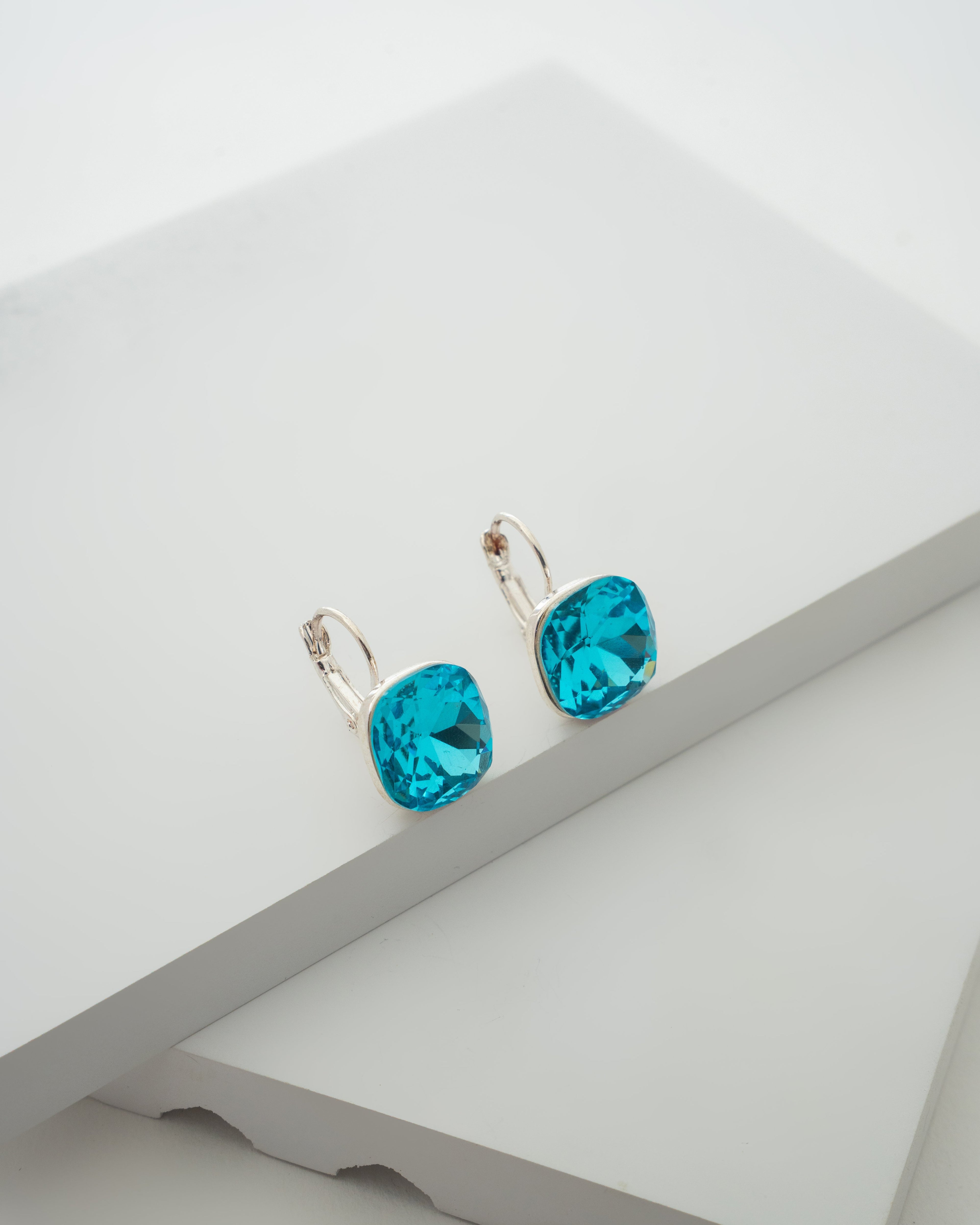 Elegant Aqua Blue Crystal Stud Earrings