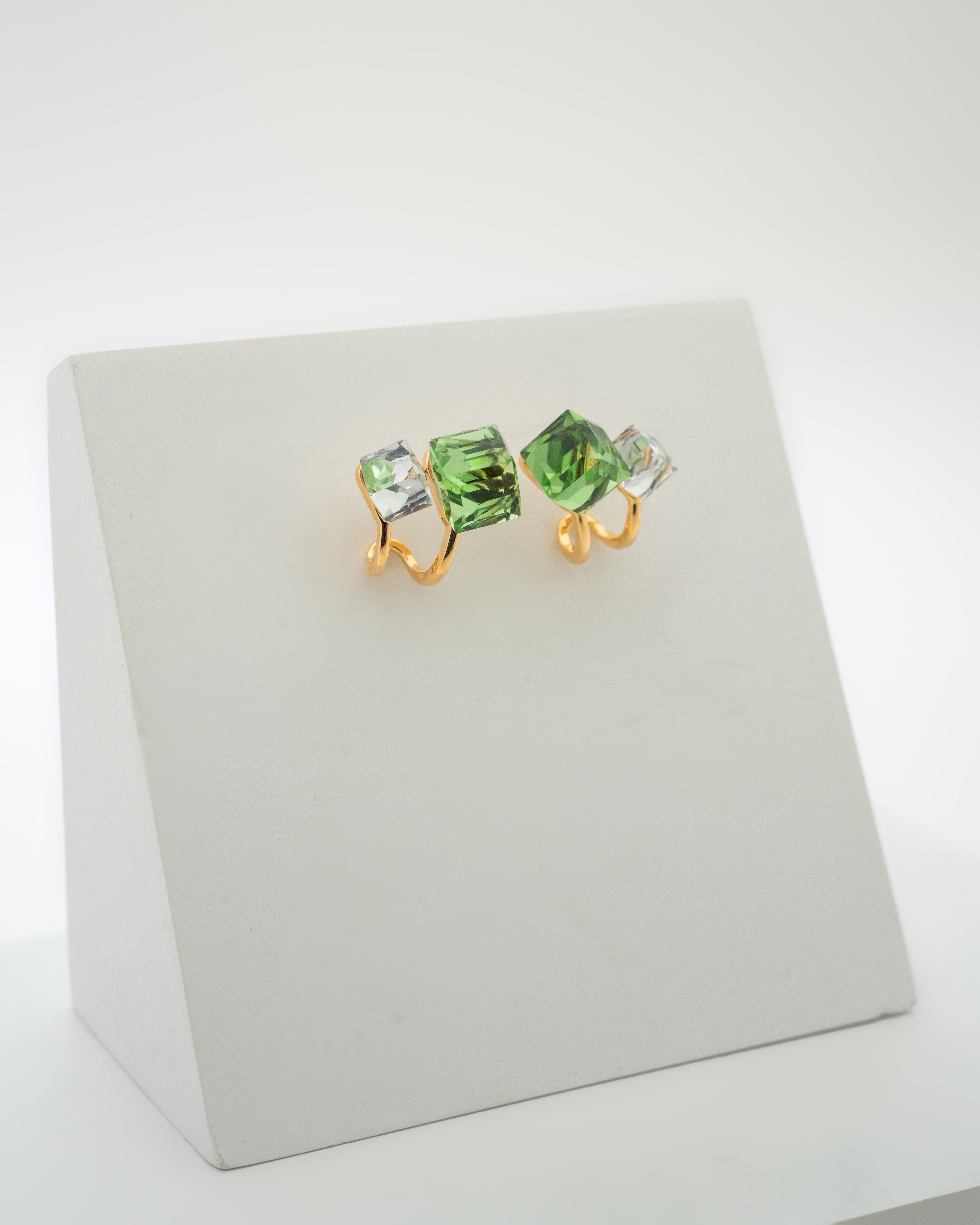 Elegant Green and White Crystal Gold-Plated Earrings