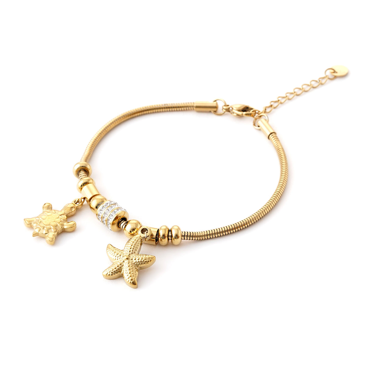 Elegant Gold Charm Bracelet with Ocean-Inspired Pendants