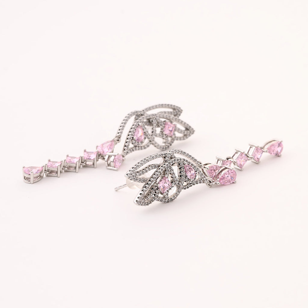 Exquisite Silver and Pink Gemstone Drop Earrings