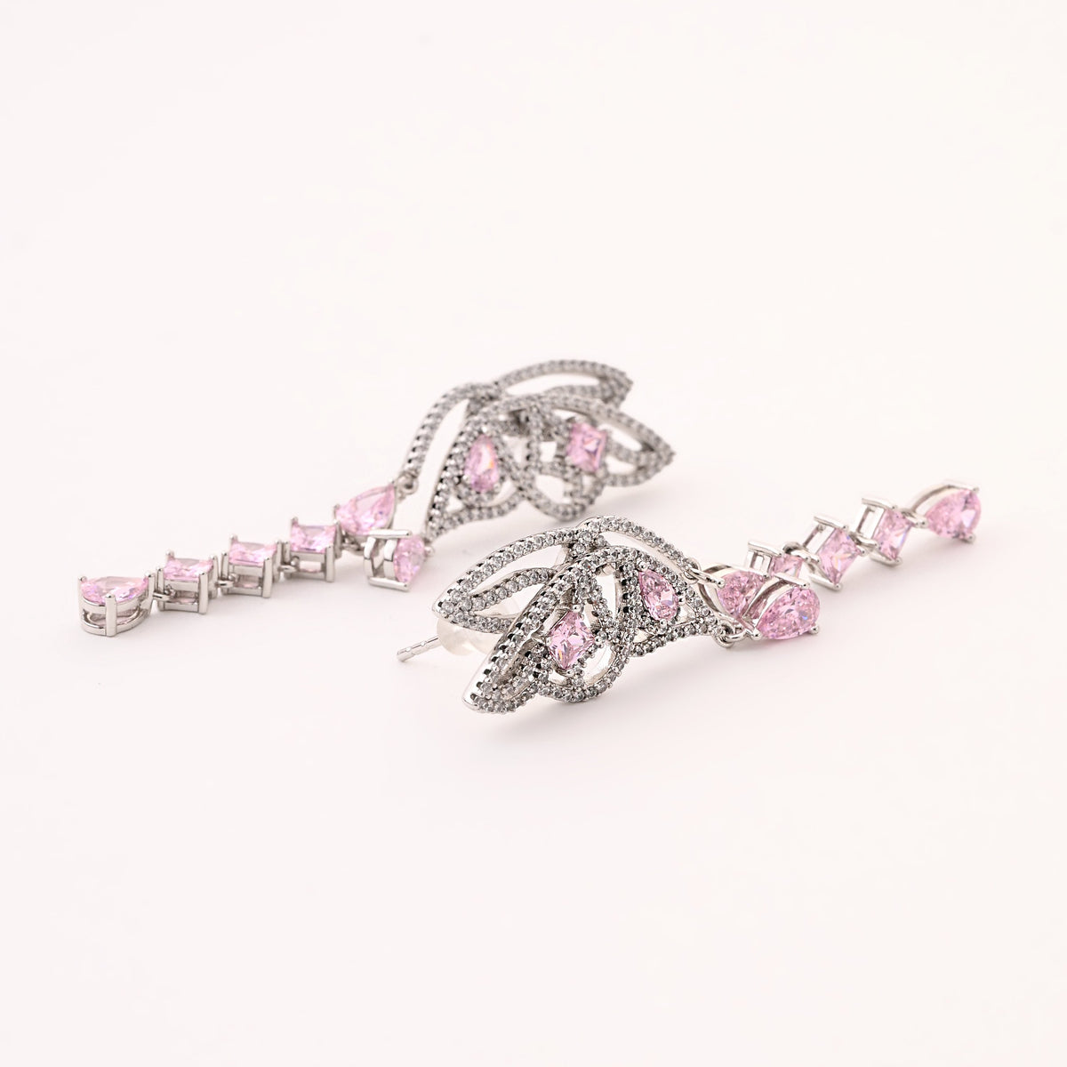 Exquisite Silver and Pink Gemstone Drop Earrings