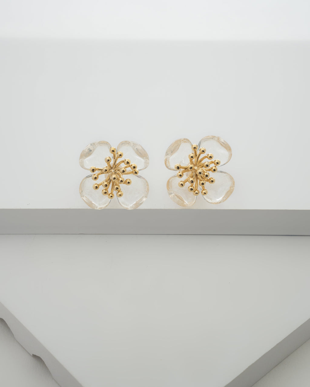 Elegant Clear Flower Stud Earrings with Gold Accents