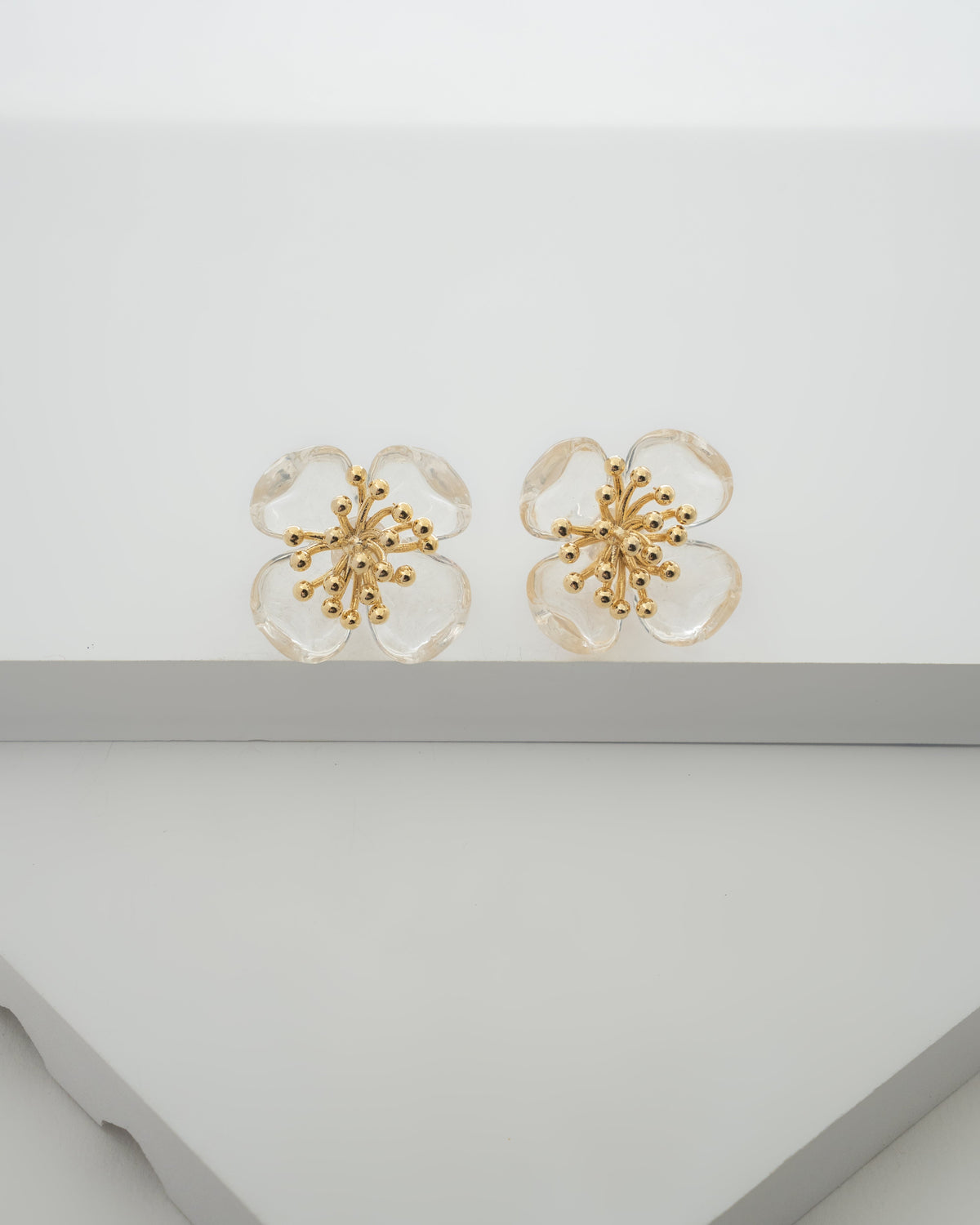 Elegant Clear Flower Stud Earrings with Gold Accents