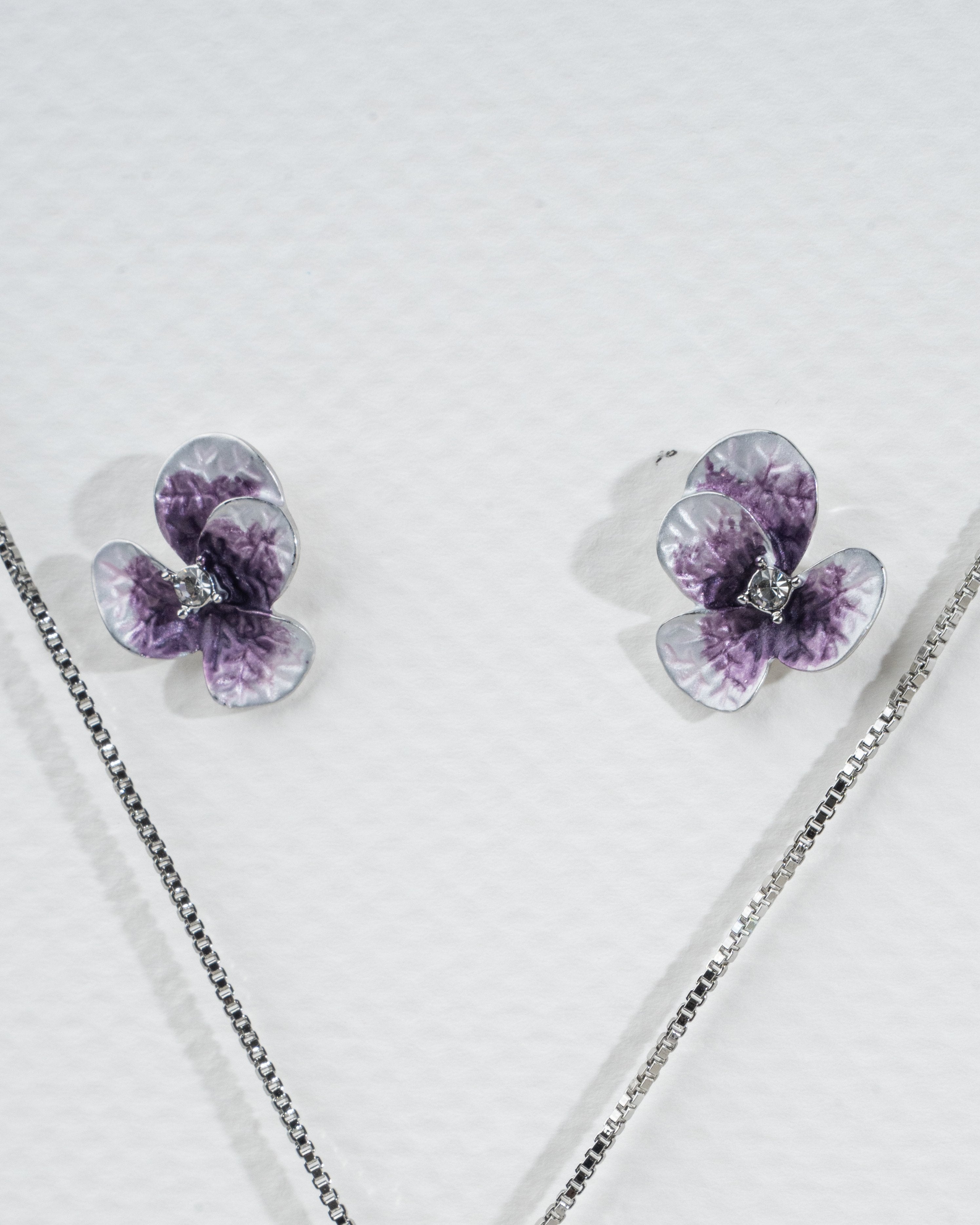 Purple Orchid-Inspired Floral Stud Earrings with Diamond Accent