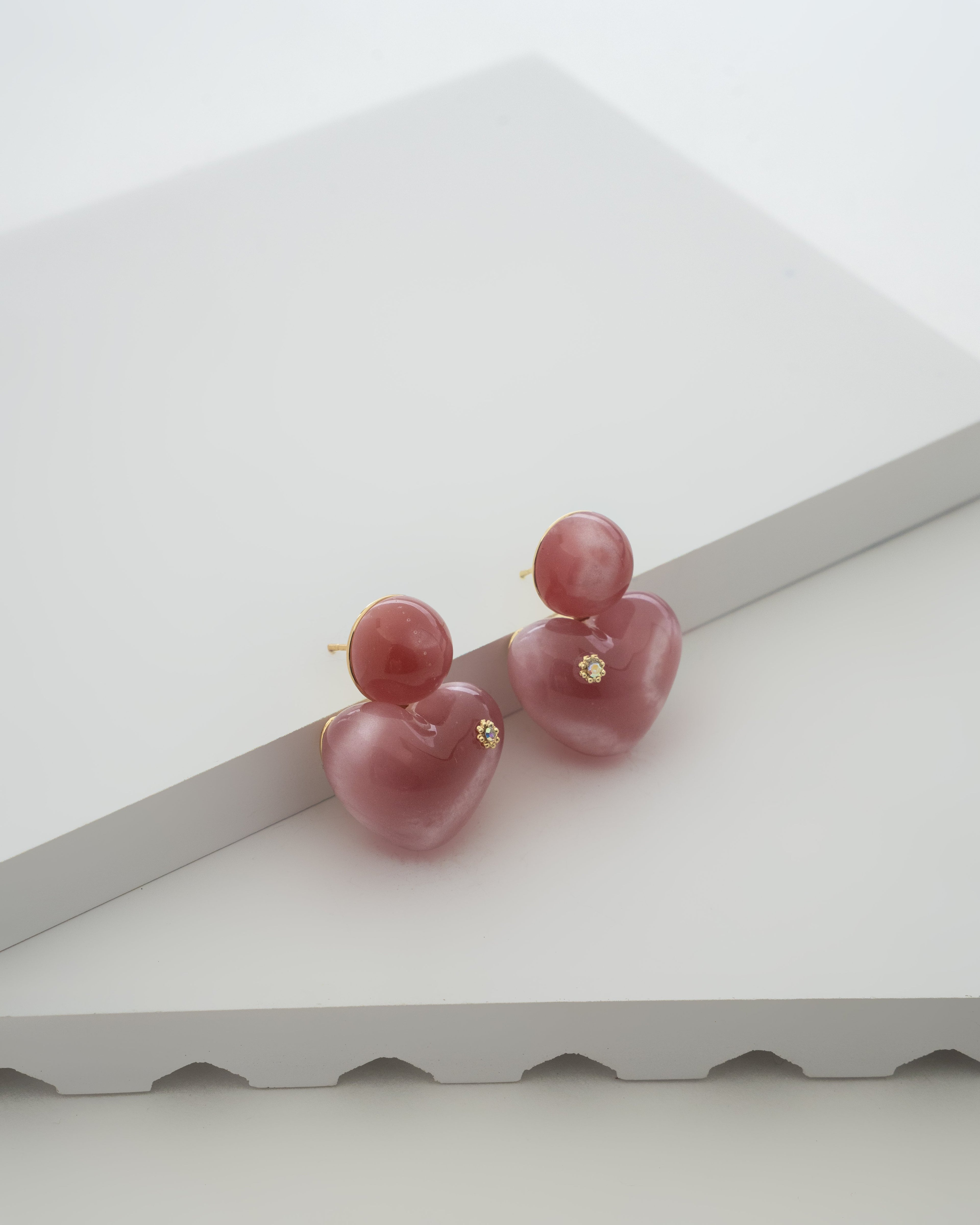 Elegant Rose Heart Shaped Earrings with Crystal Accent