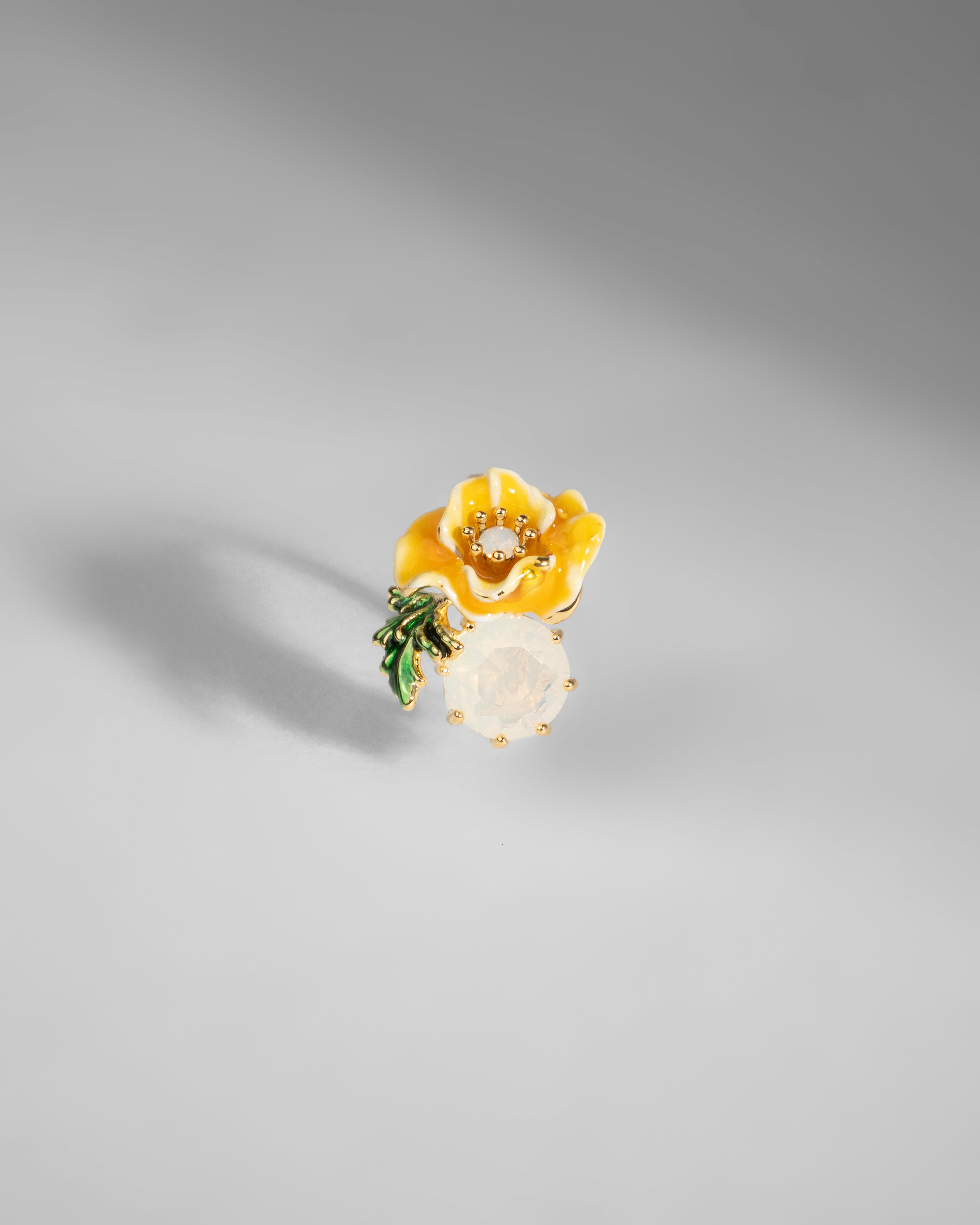 Enchanting Yellow Blossom Enamel and Crystal Brooch