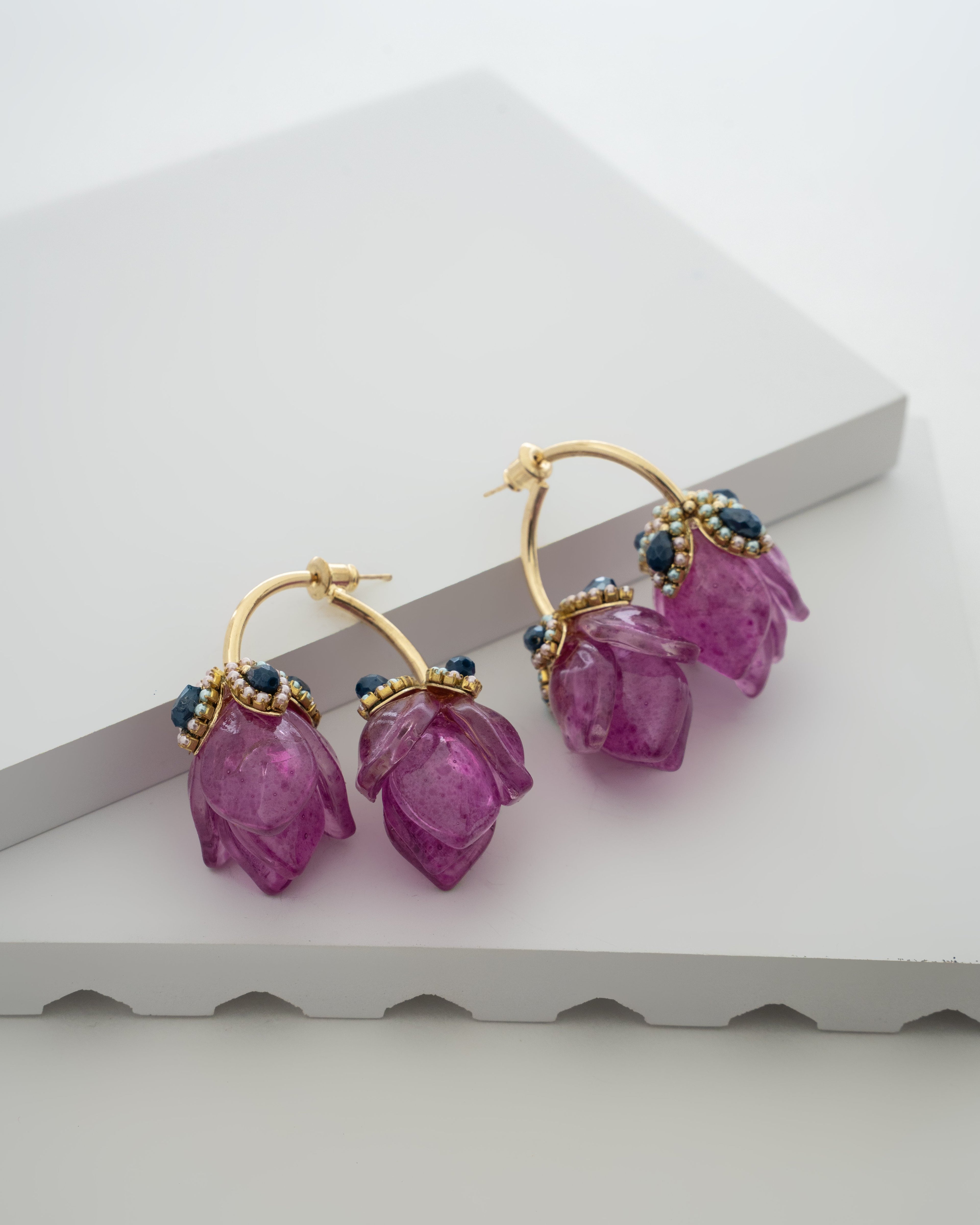 Exquisite Pink Petal Artisanal Earrings with Gem Accents