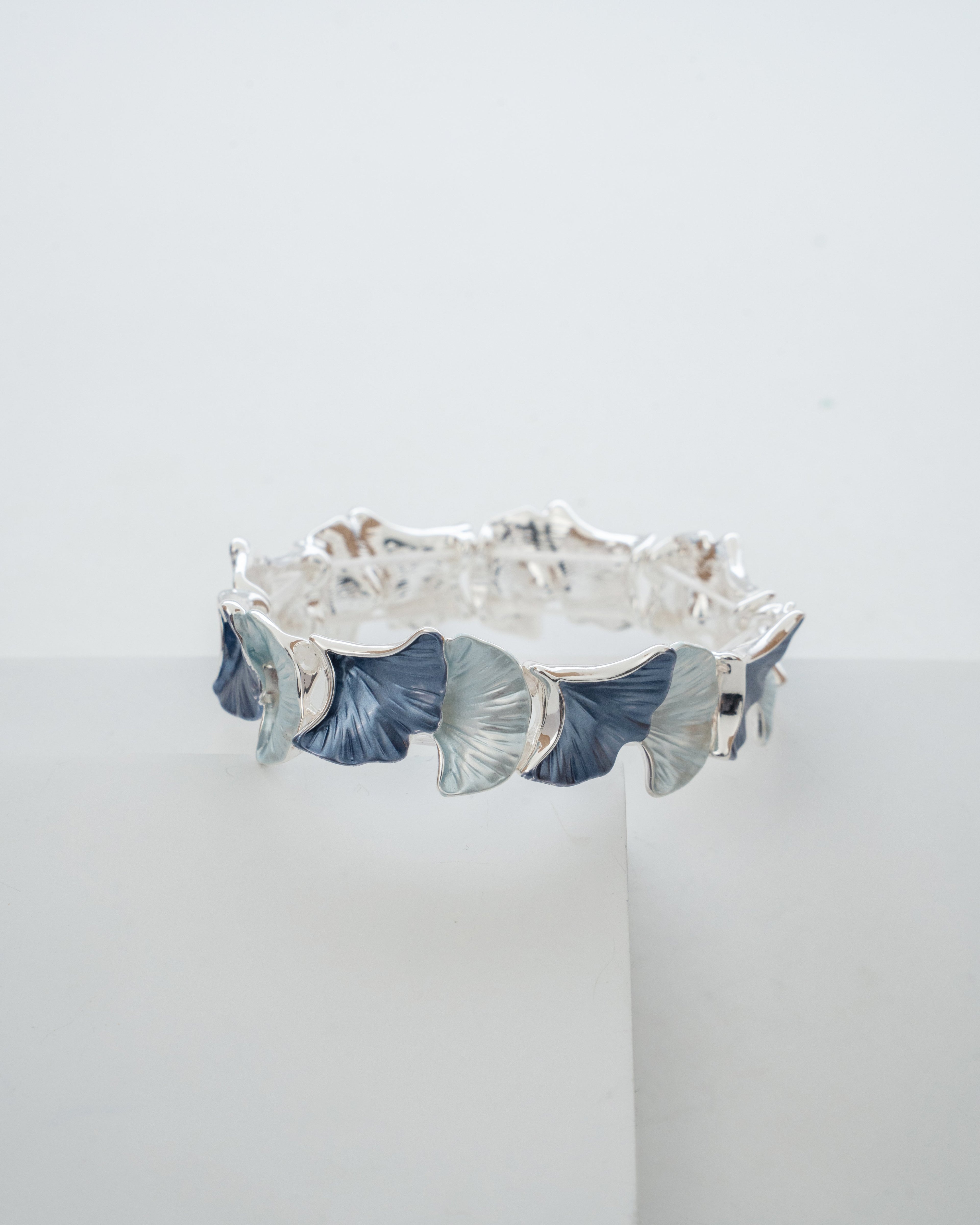 Elegant Silver and Blue Enamel Floral Bracelet