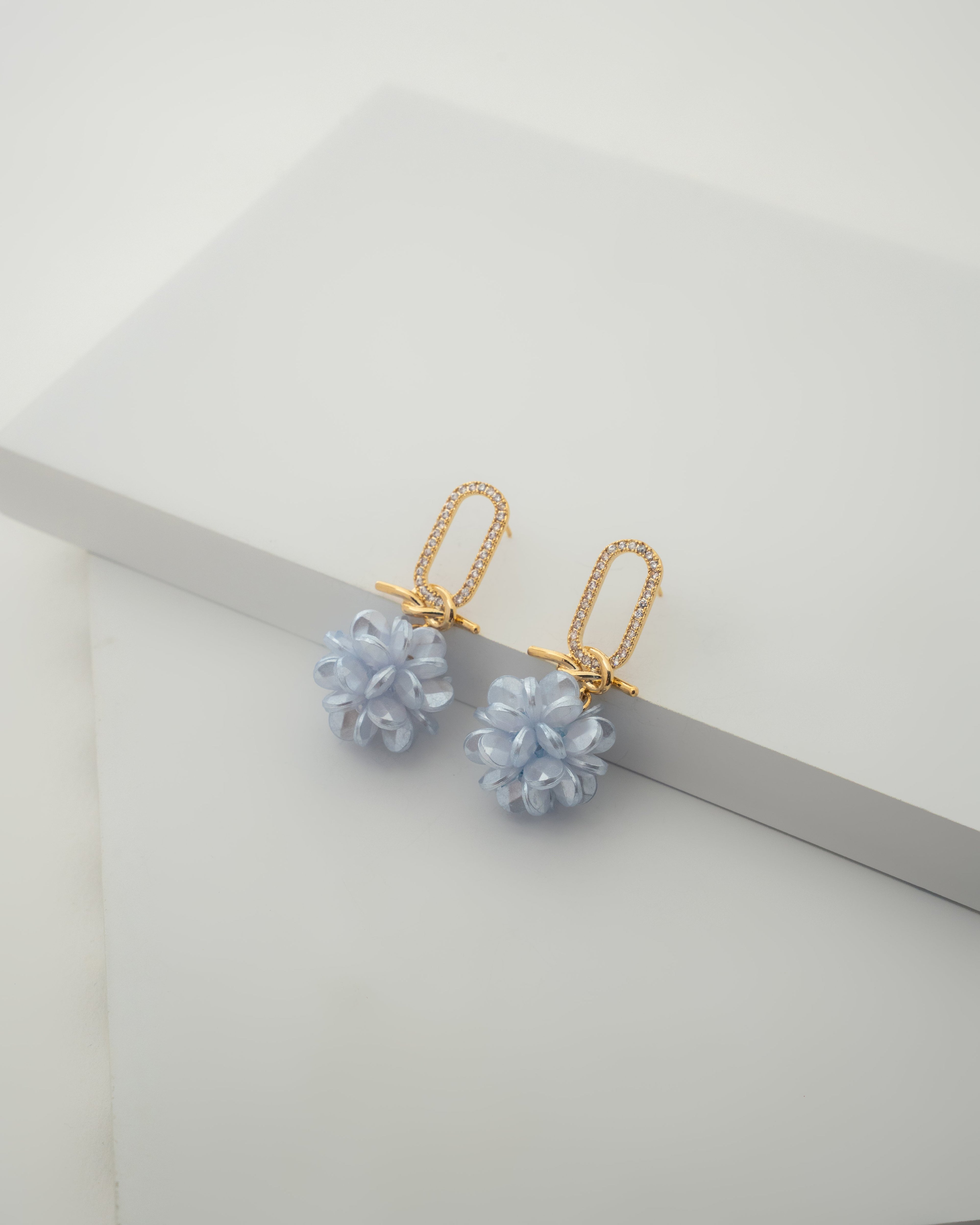 Elegant Gold-Plated Crystal Floral Dangle Earrings