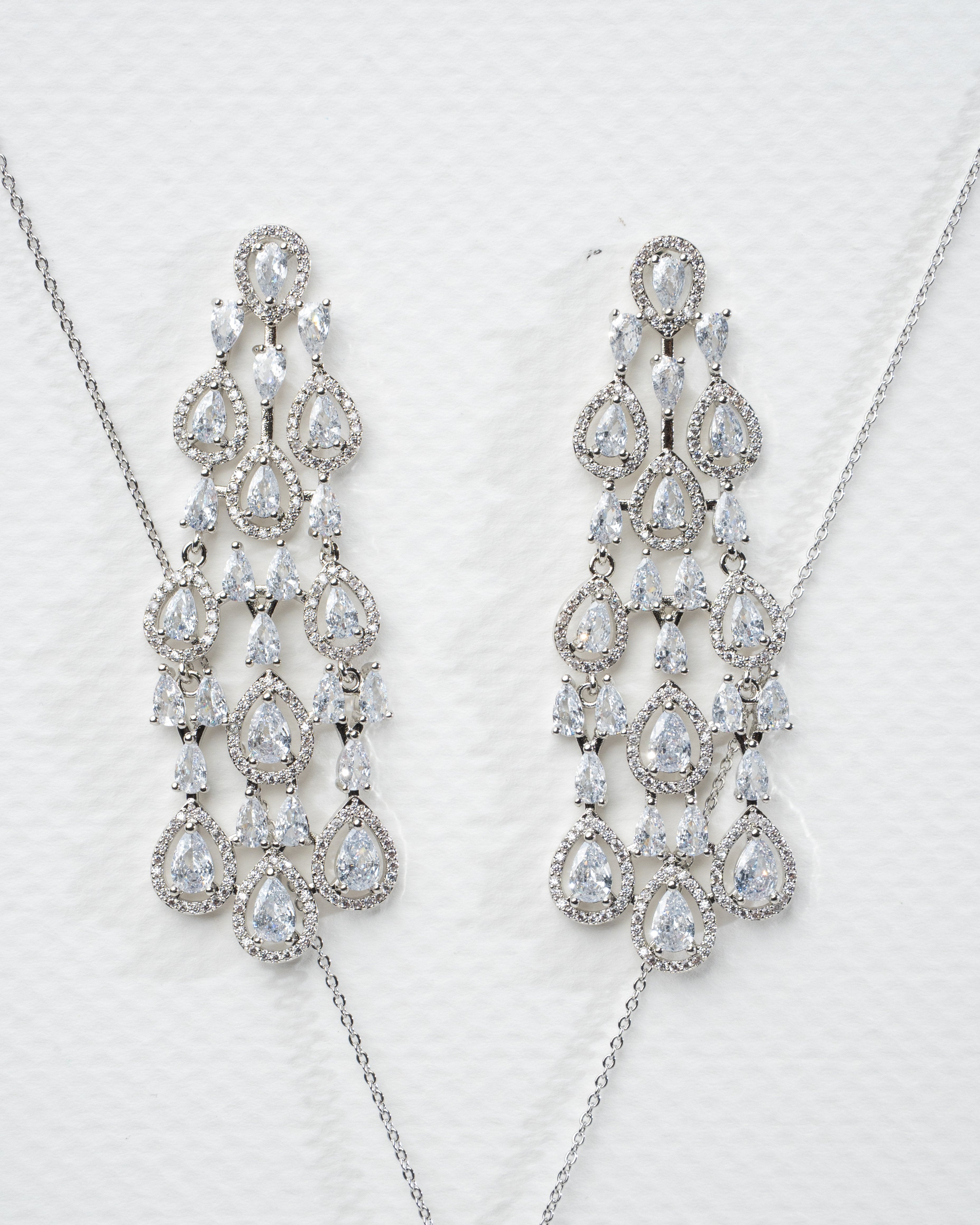 Elegant Crystal Chandelier Necklace and Earring Set