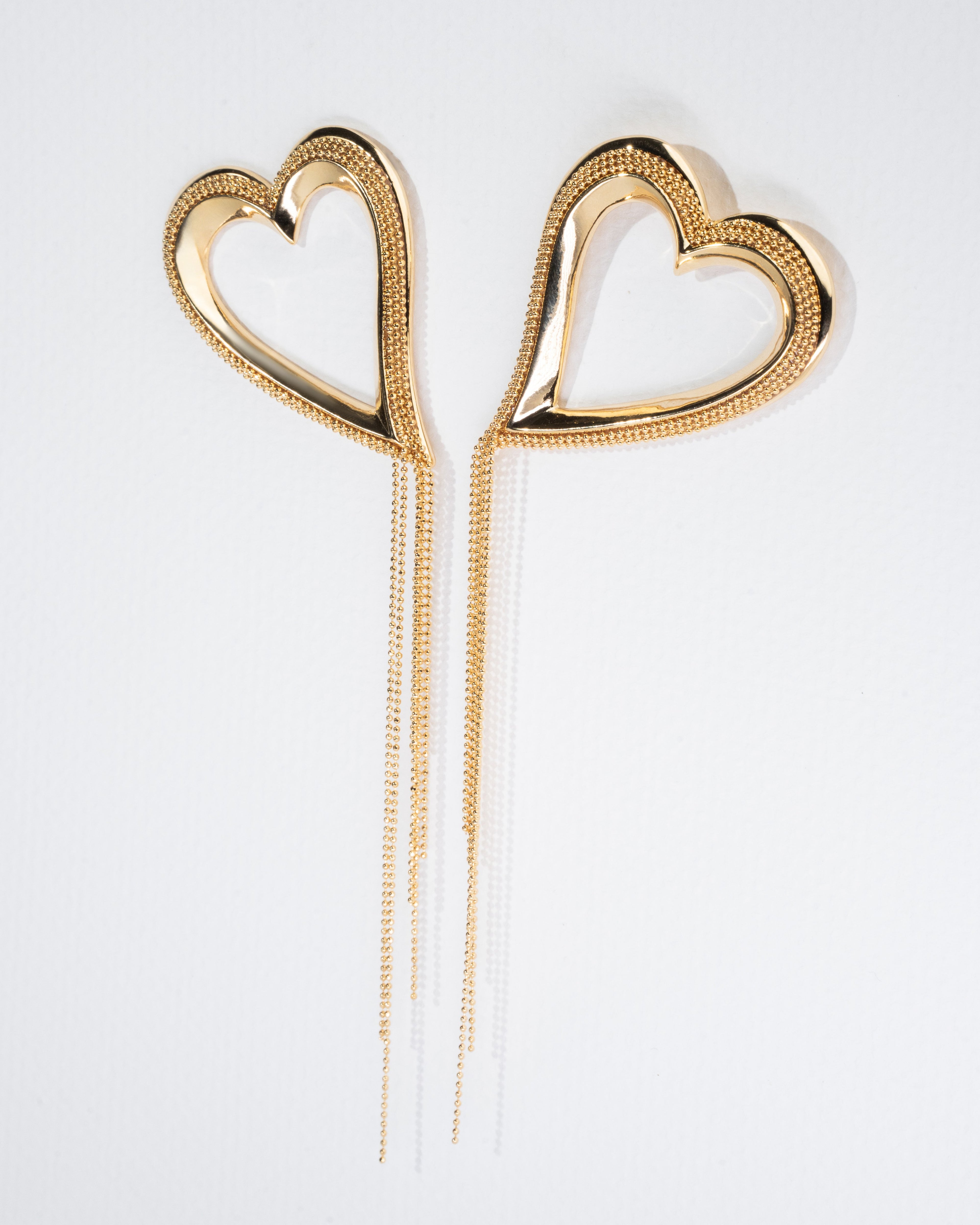 Elegant Gold Heart Drop Earrings with Chain Tassels