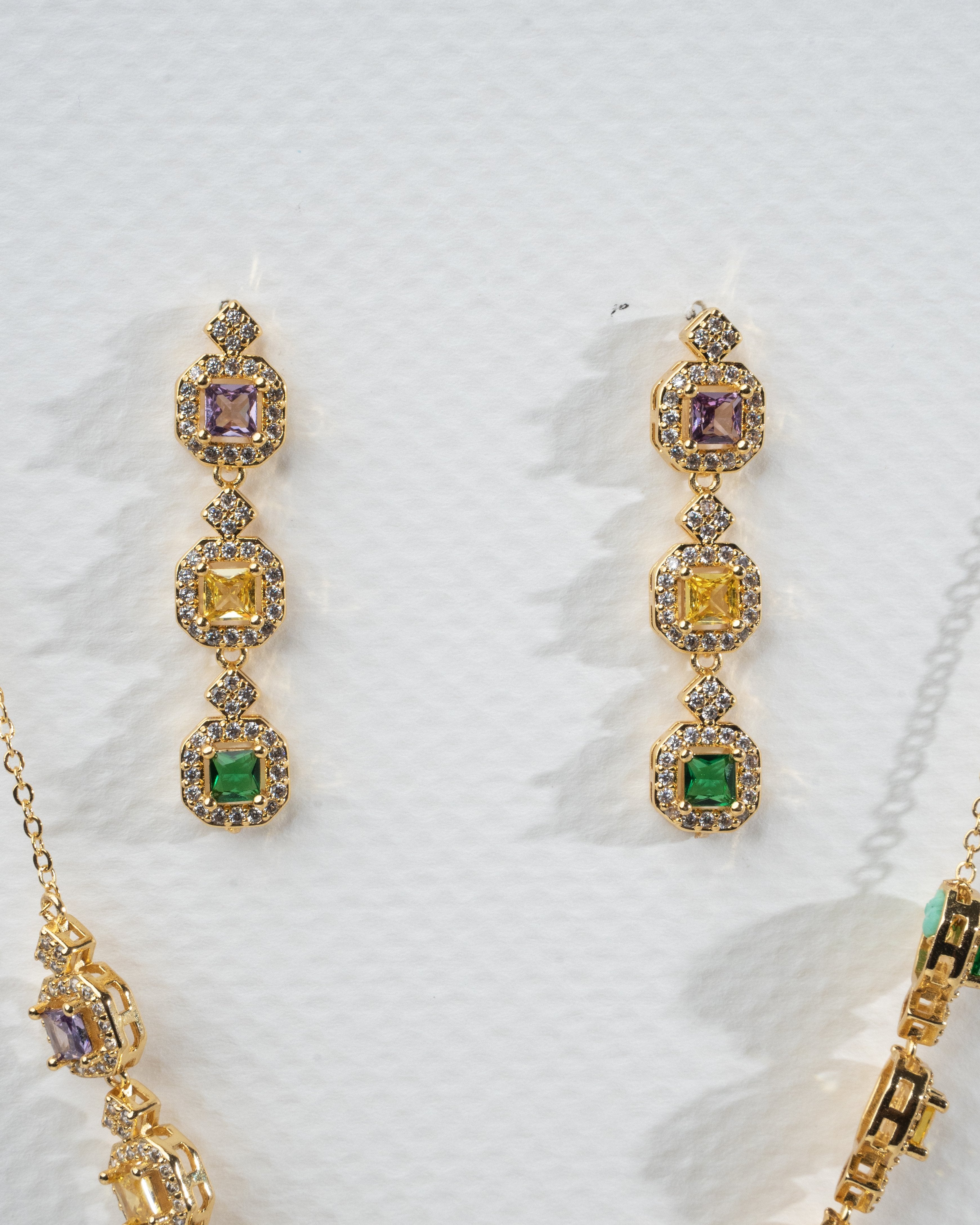 Elegant Multi-Gemstone Gold Necklace and Earring Set