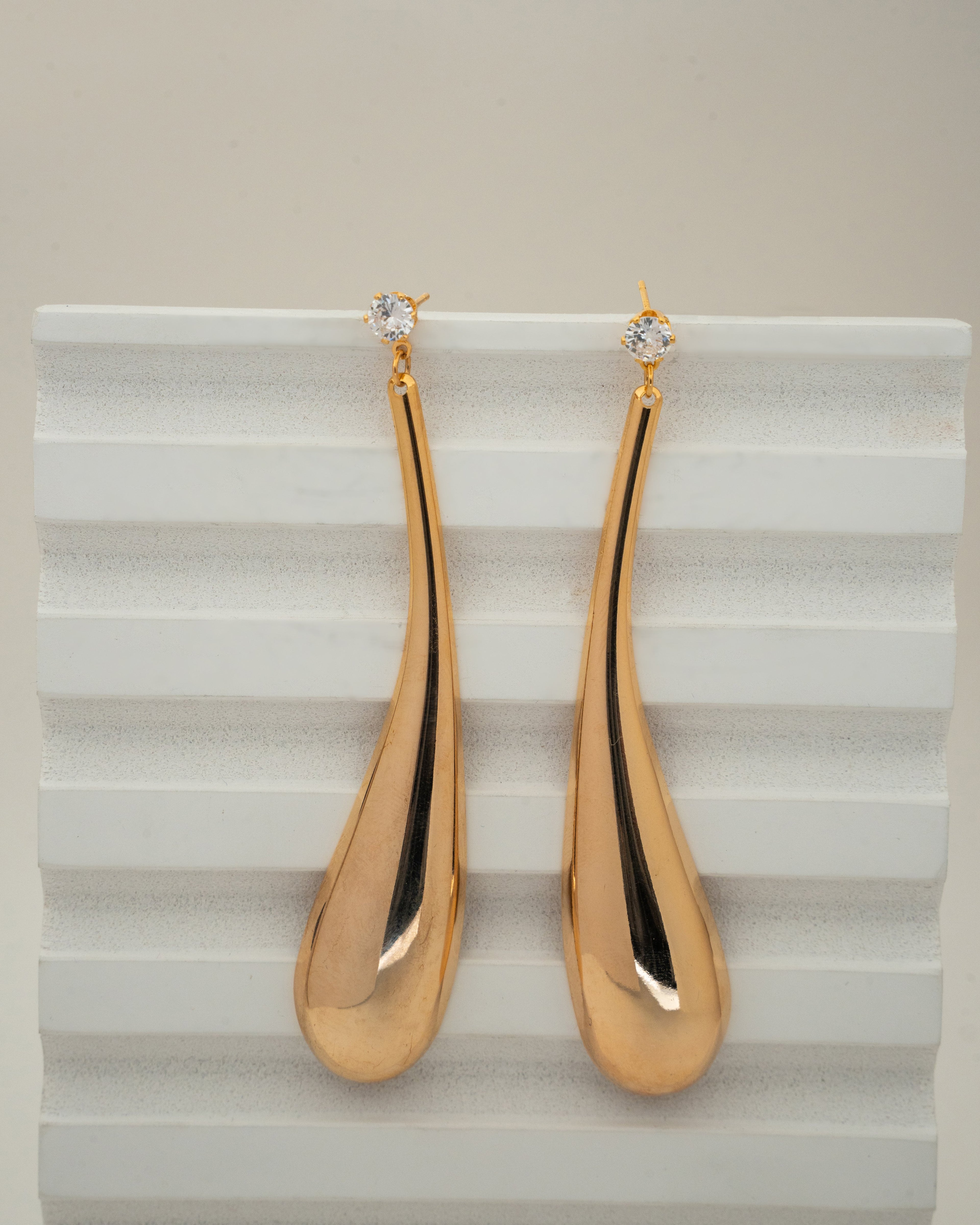 Elegant Gold Teardrop Dangle Earrings with Crystal Studs