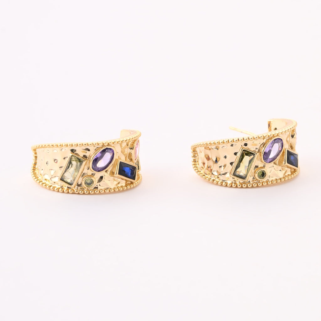 Luxurious Multicolor Gemstone Gold Cocktail Earring