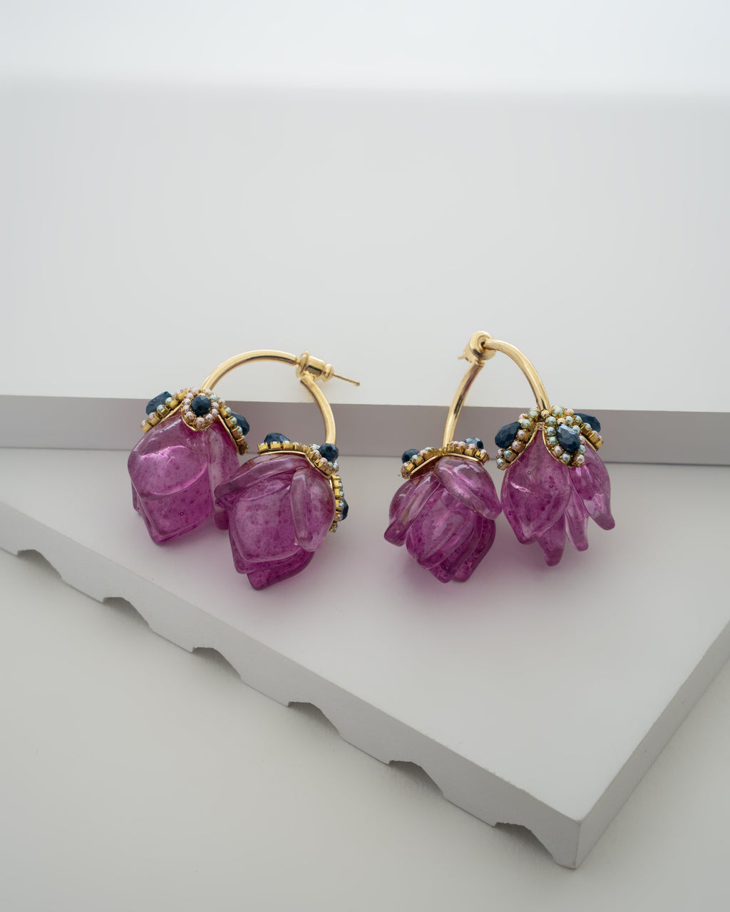 Exquisite Pink Petal Artisanal Earrings with Gem Accents
